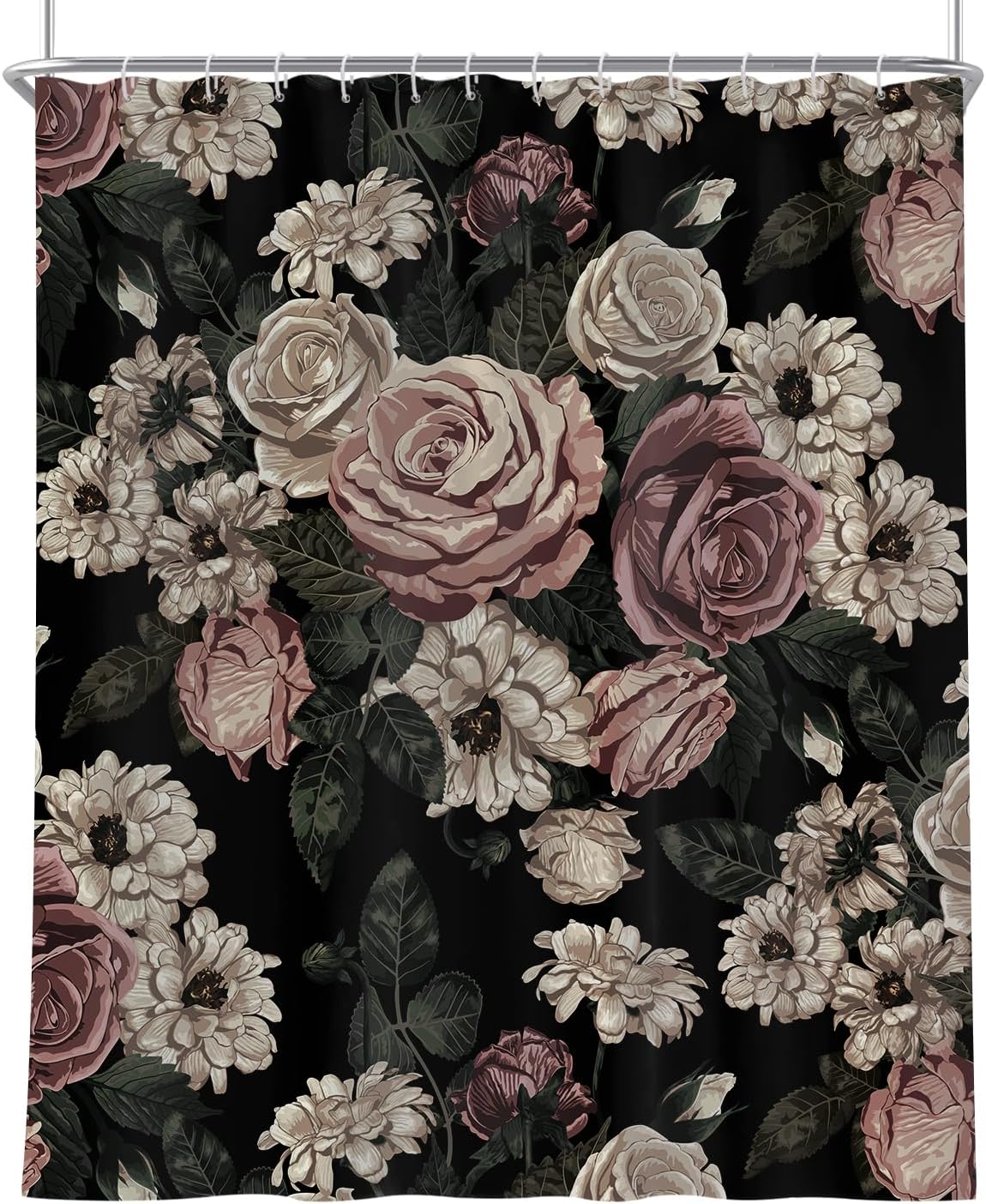 Black Floral Shower Curtain for Bathroom Set Dark Rose