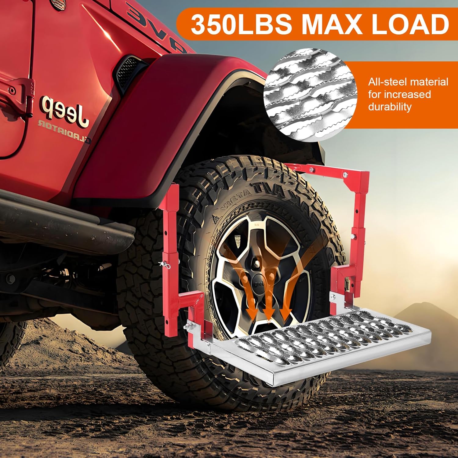Heavy Duty Folding Tire Step for Truck Upgraded, SUV and RV Adjustable Folding Heavy Duty Wheel Step, 10.2”-14.4” Fits Tire Step ，Red – Compatible with Truck Steps for Pickup Trucks