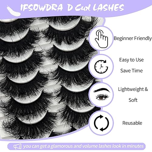 Miniatura 7 de Pestañas de visón esponjosas de 0.98 pulgadas de grosor, paquete de pestañas postizas largas de visón sintético, pestañas postizas largas con