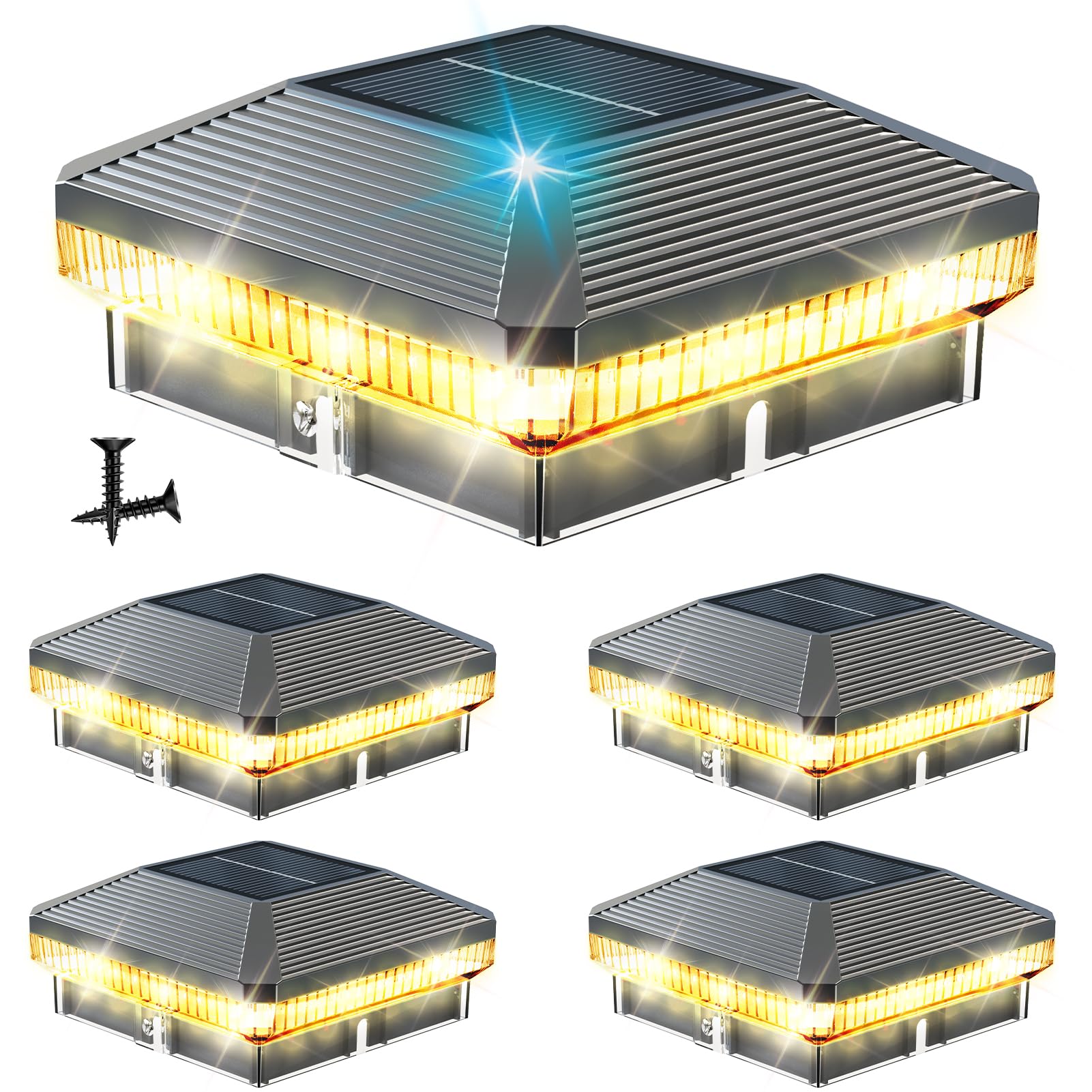4 Stück Solar-Pfostenkappenleuchten für den Außenbereich, hellere 40 LEDs mit 3 Modi, wasserdichte Deck-Zaun-Pfostenlichter, solarbetrieben für 3,5 x 3,5 und 4 x 4 Holz-/Vinyl-Pfosten