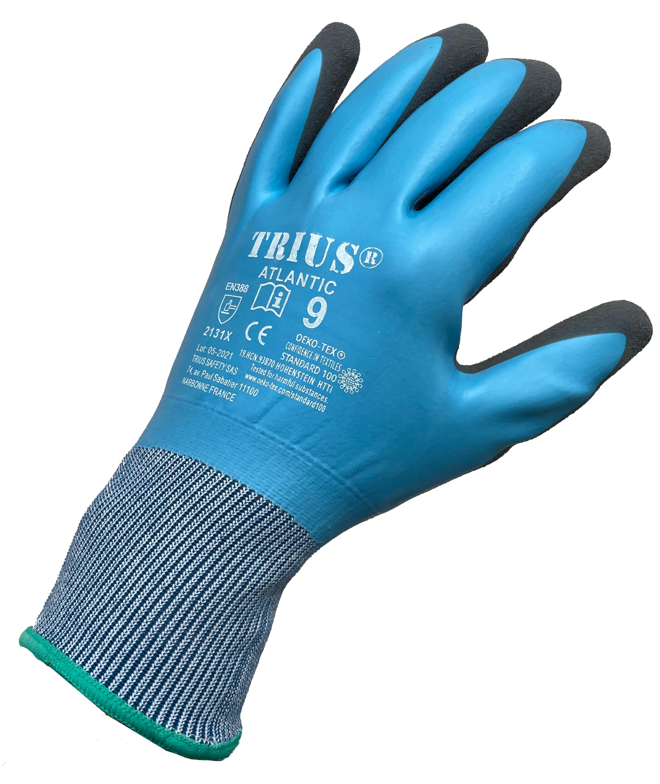 TRIUS ATLANTIC - 10 paia di guanti protettivi impermeabili all'acqua e agli oli, doppio rivestimento in lattice per una presa perfetta, ideale per costruzione, manutenzione, cantiere, taglia 11/XXL