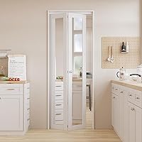 Vista 1 de Puertas plegables, puerta de espejo de 30 x 80 pulgadas con perilla y kit de herramientas, puerta interior plegable para despensa/armario, paneles