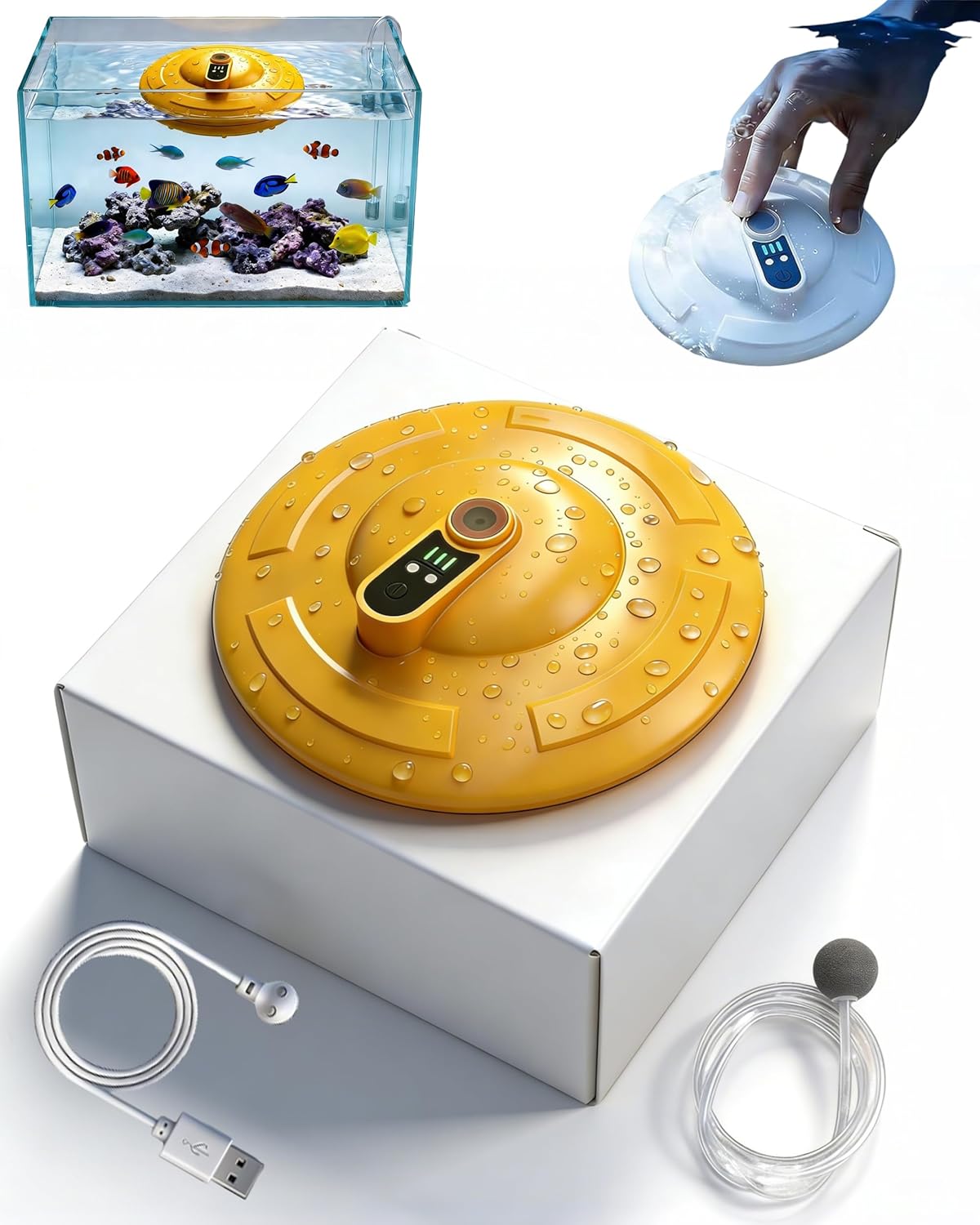 IPX7 Floating & Rechargeable Bait Bucket Aerator, Portable Channel Aquarium Aerator & Inflator, Floating Aerator Livewell, for Fish Tank, Bait Bucket, Fishing Trips Live Bait Transportation