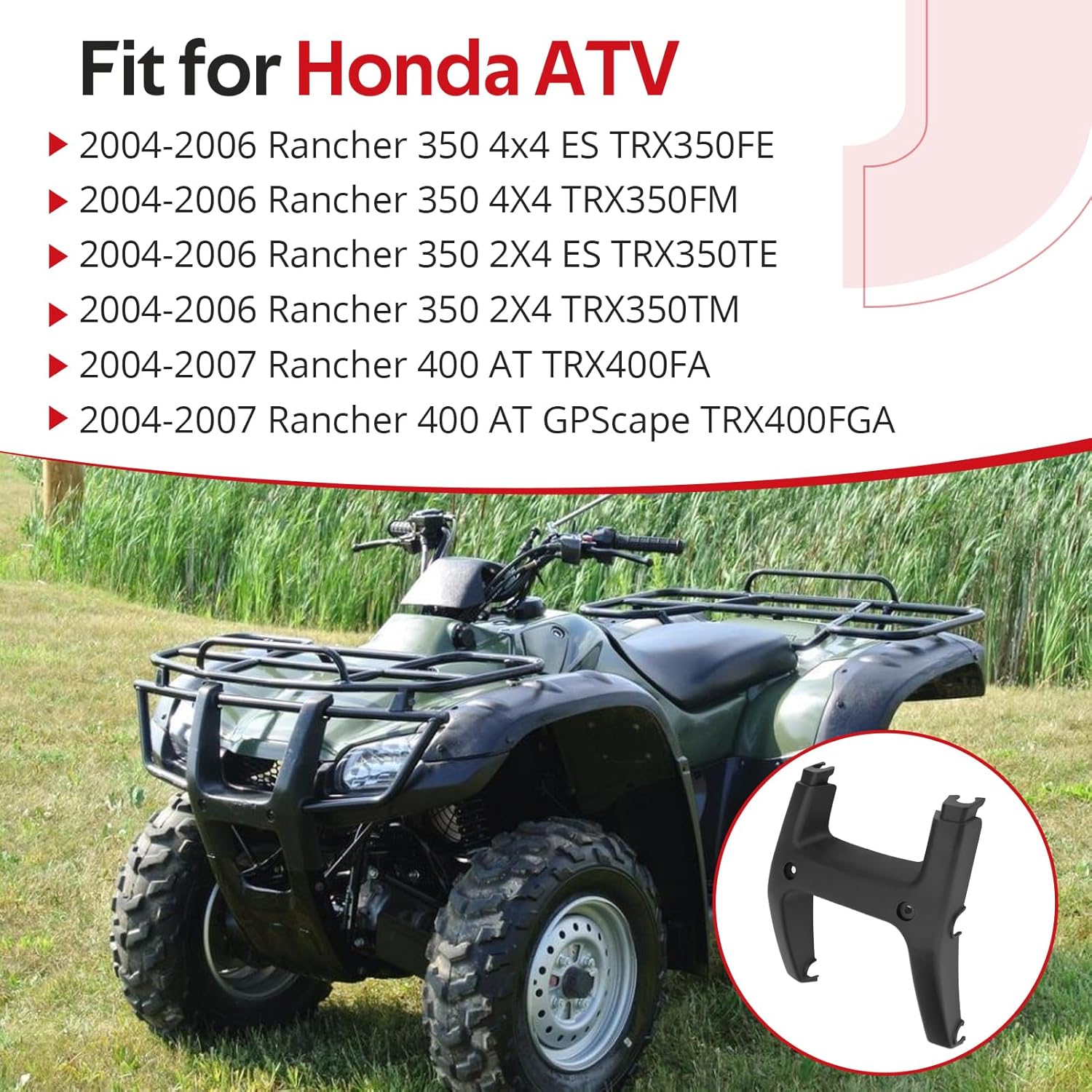 JAVIK Front Bumper Cover Plastic Grill Fit for Honda Rancher 350 400 2x4 4x4 TRX350FE TRX350FM TRX350TE TRX350T-M TRX400FA 2004-2007,OEM#81170-HN7-000ZA