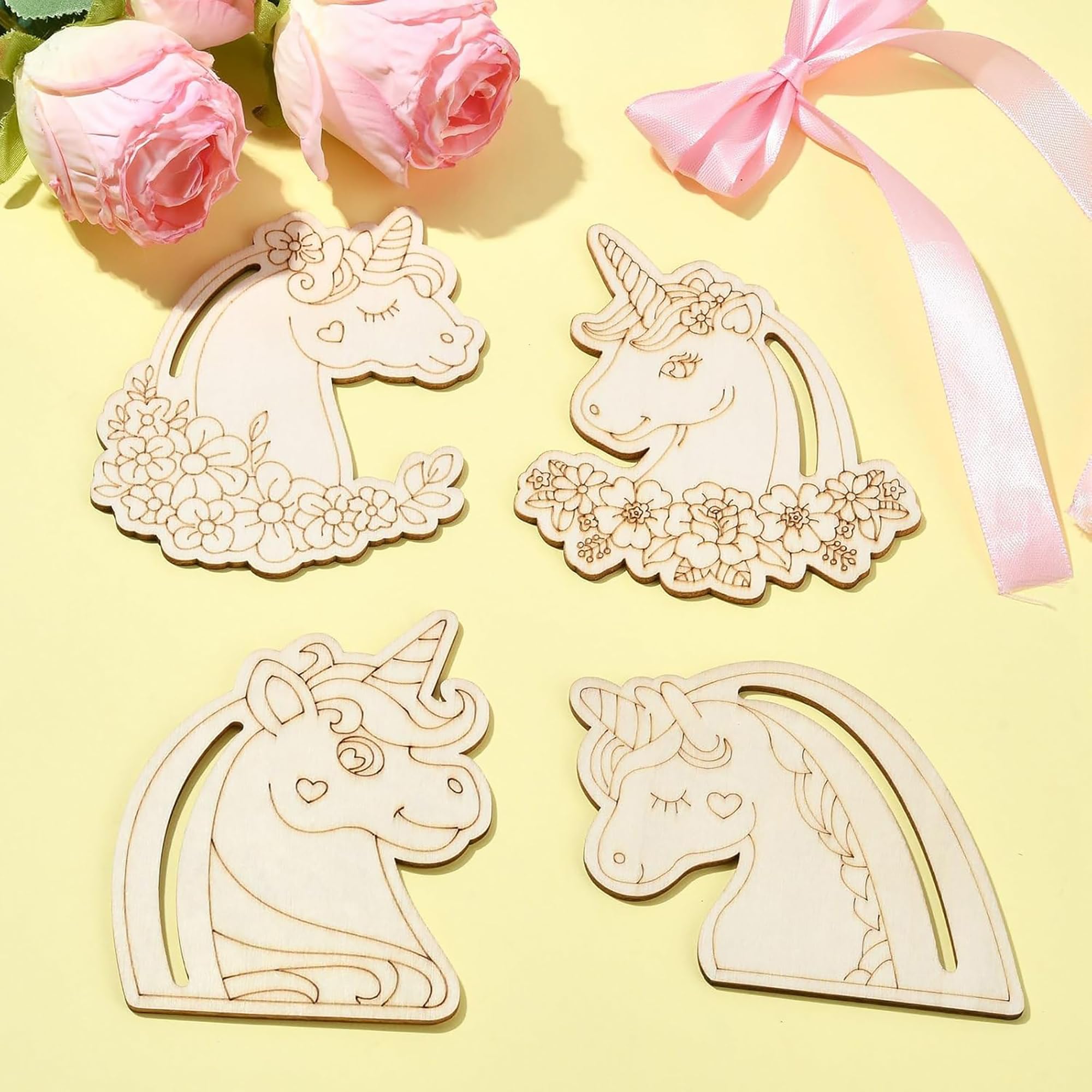Cliths Pack of 20 Wooden Unicorn Head Cutouts Graffiti Flower, Heart, Animal Shapes for DIY Crafts Unfinished Wooden Blank for Home Decor, Card Making, Wreaths 4