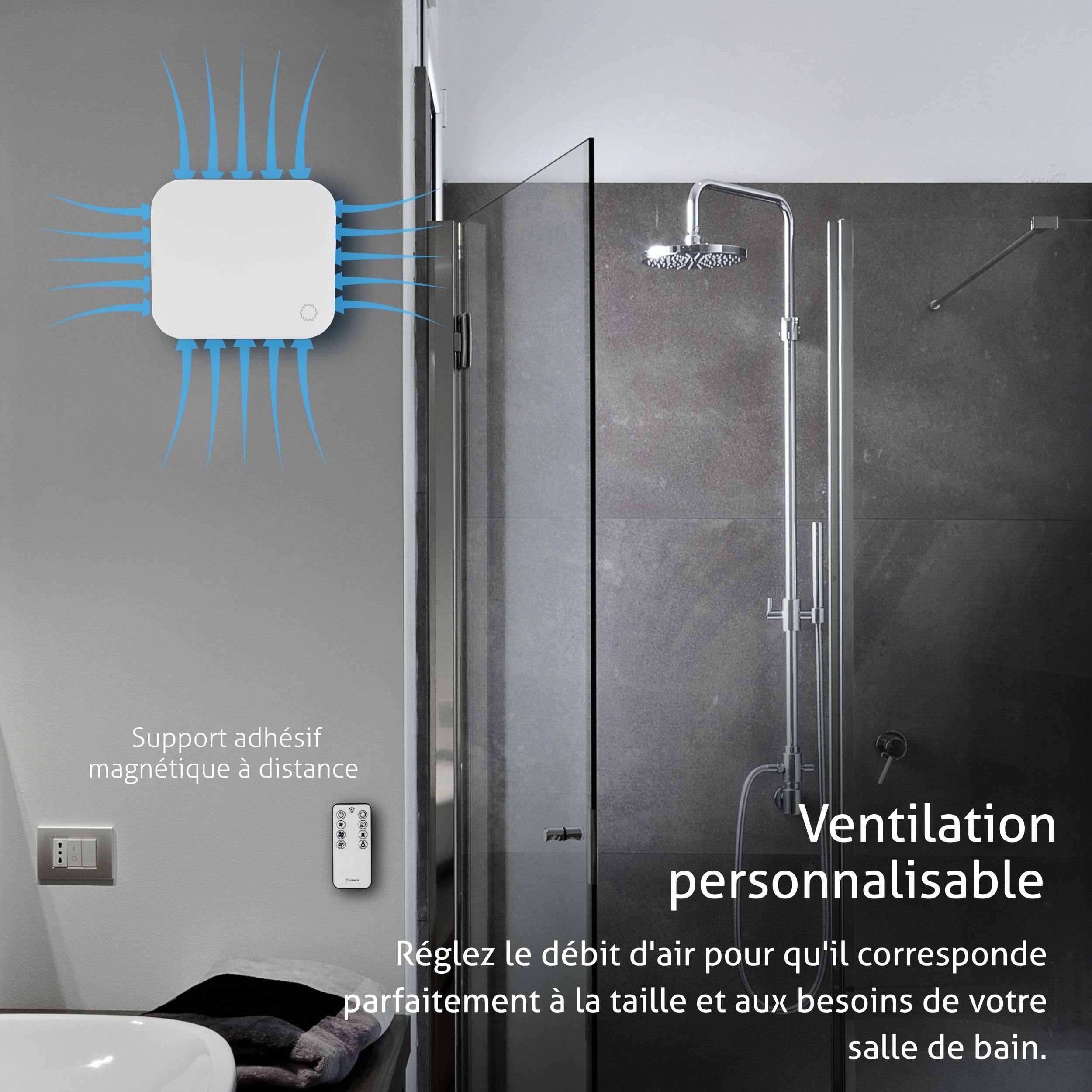 Turbionaire Trend Plus 100 mm Ventilateur, Extracteur de Salle de Bain, Télécommande, 7 Vitesses + Boost, Minuteur, 22dB, Max. 5.7 W, Multifonction, Garantie 3 Ans, Contre l'Humidité et la Moisissure