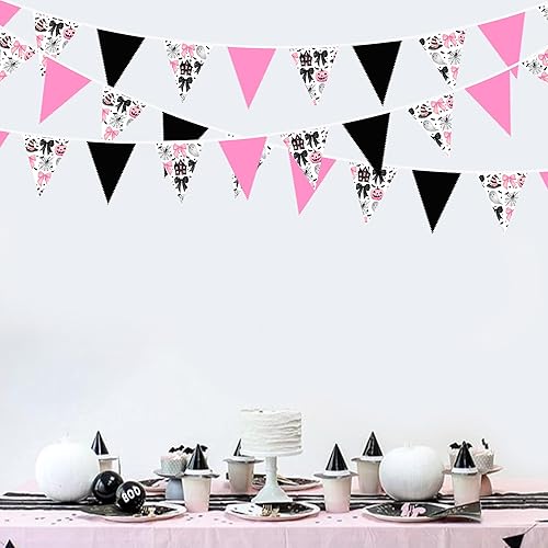 Miniatura 17 de Decoraciones de fiesta de Halloween de 30 pies, huella de mano sangrienta roja, bandera triangular, banderines de tela, serpentinas para feliz