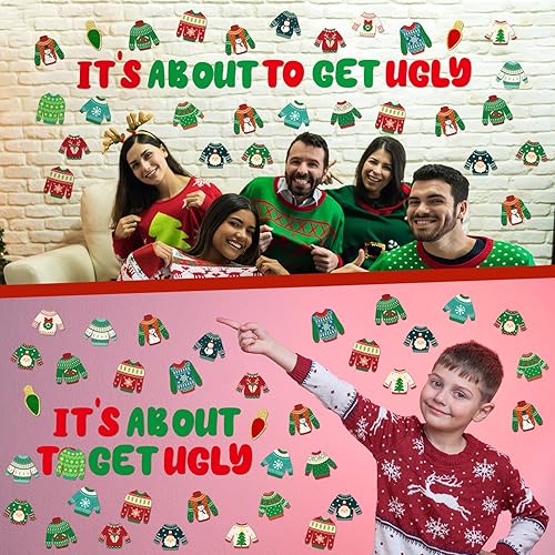 Miniatura 6 de Marspark - 68 piezas de decoración de Navidad para el aula, decoración de borde de anuncios de Navidad, recortes de suéter feo, recortes de suéter