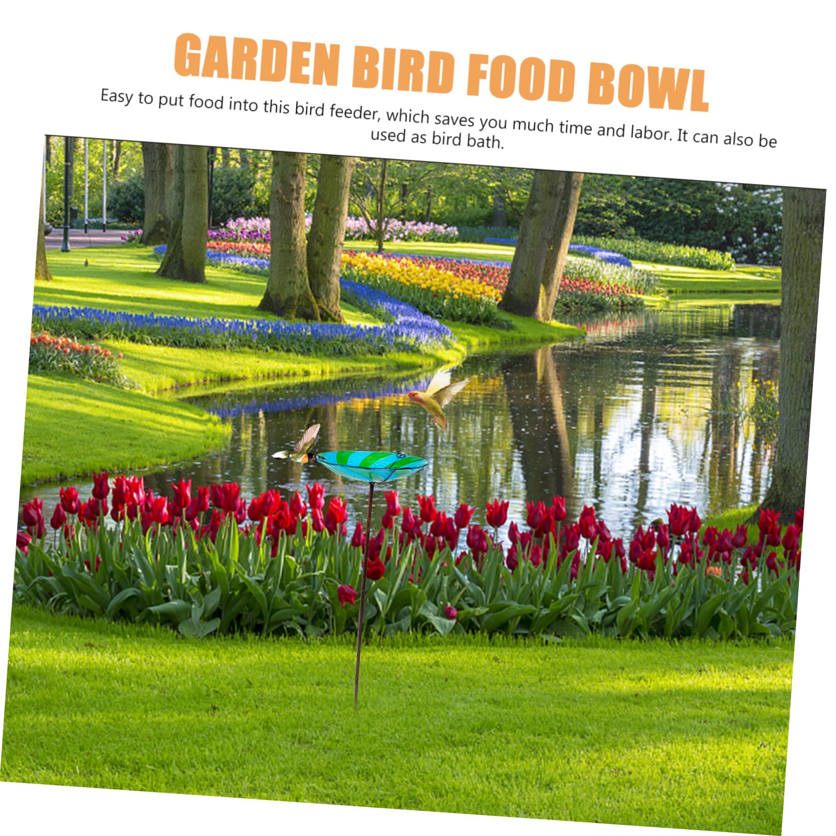 Garten Vogeltränkebecken mit Erdspieß aus Glas und Eisen, Schwarz | Schale zum Füttern und Tränken, für Garten und Zuhause, Geeignet für Kanarienvögel und Papageien