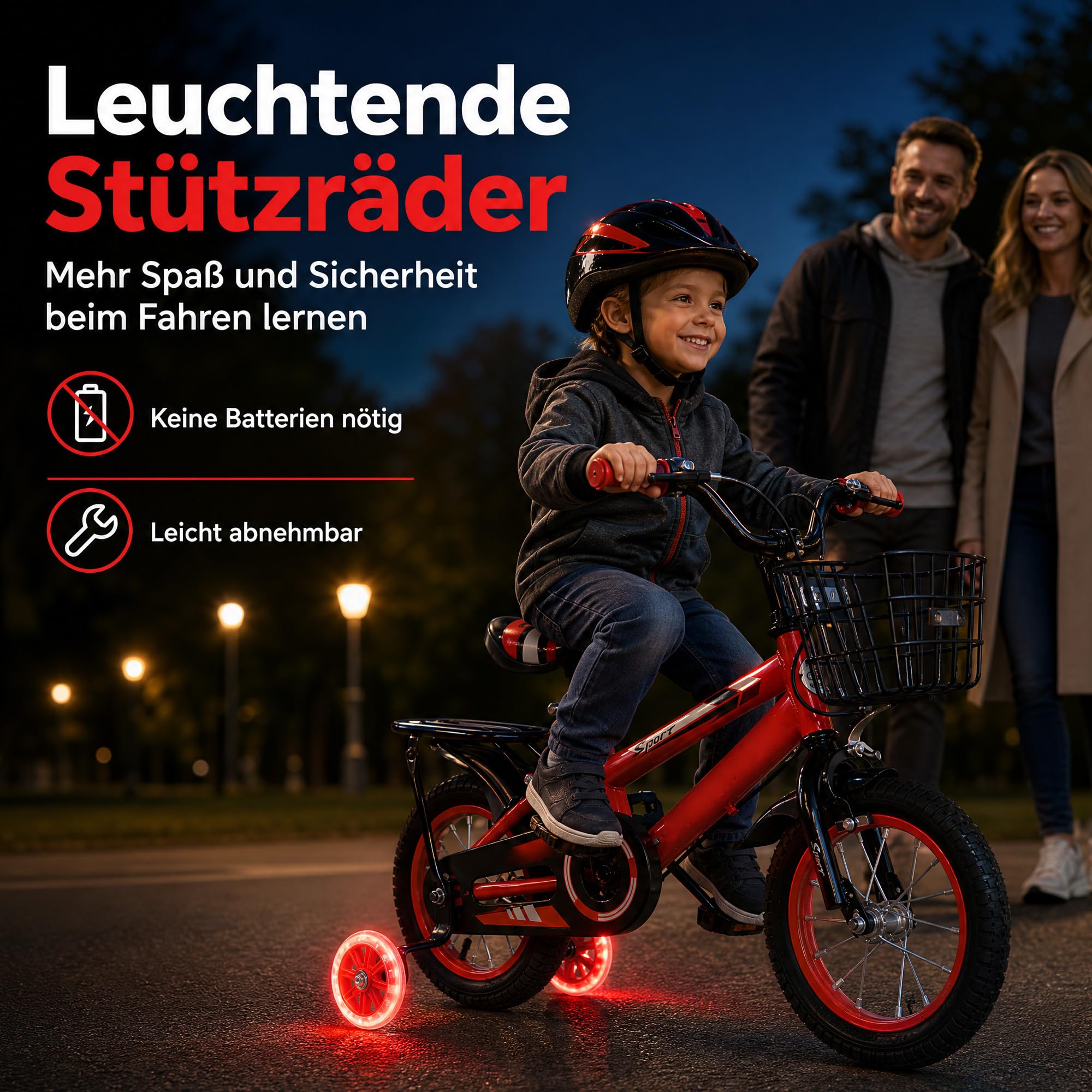 14 Zoll Kinderfahrrad ab 3 Jahre mit Stützrädern & Rücktritt | Höhenverstellbar, inkl. Korb & Kettenschutz für Mädchen und Jungen Fahrrad für Schulung Outdoor