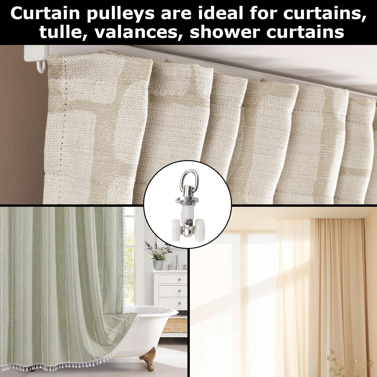 Crochet Pergola Rail Rouleaux Rideaux Poulie Coulissant pour Rideaux Salon Chambre Salle de Bain