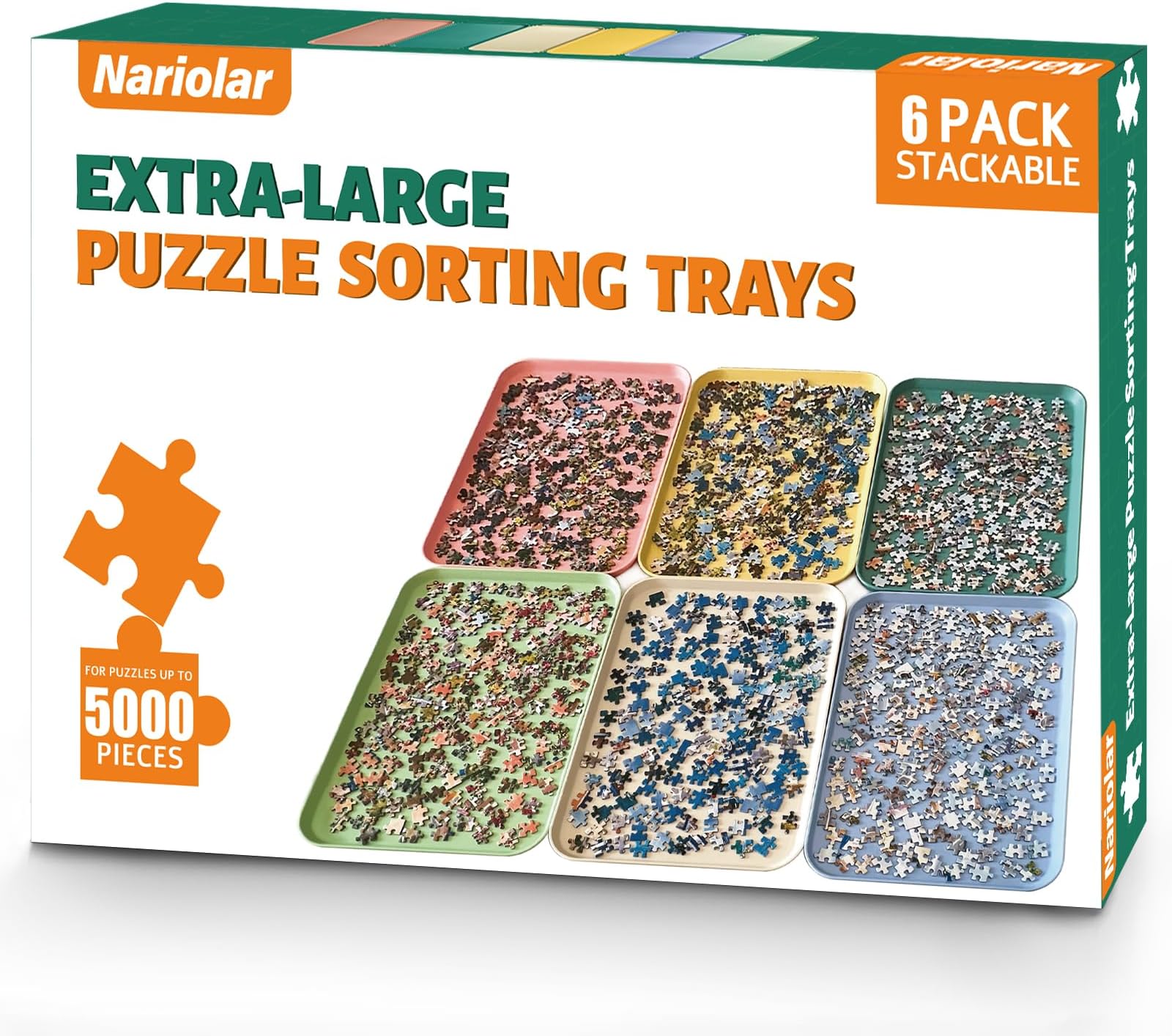 16.9" x 12" Extra-Large Puzzle Sorting Trays Stackable, 6 Pack Puzzle Sorter for Sorting 2000/3000/5000 Puzzle Pieces
