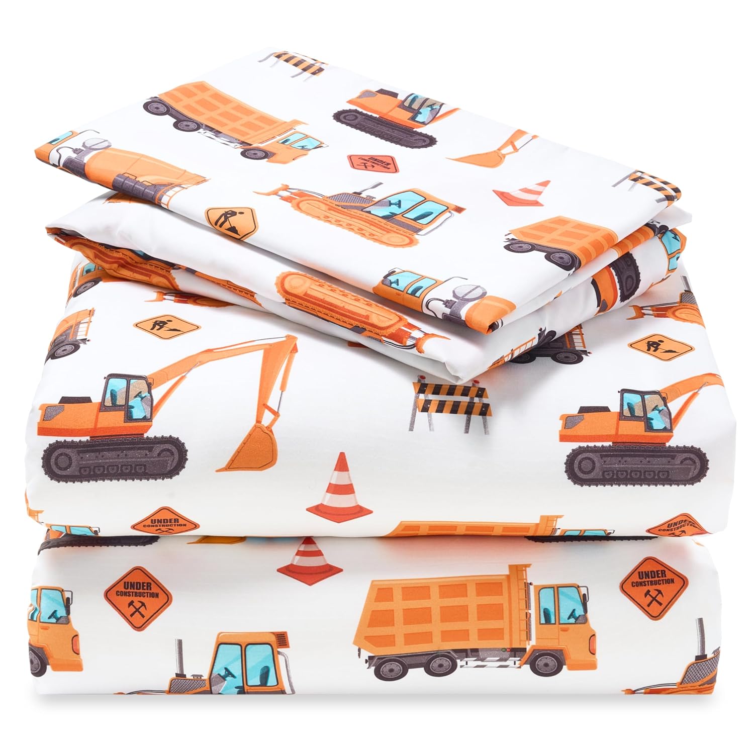 Joiedomi Kids Twin Sheet Set Construction Vehicle - 3 Piece Soft Microfiber Bed Sheets - Deep Pocket Wrinkle