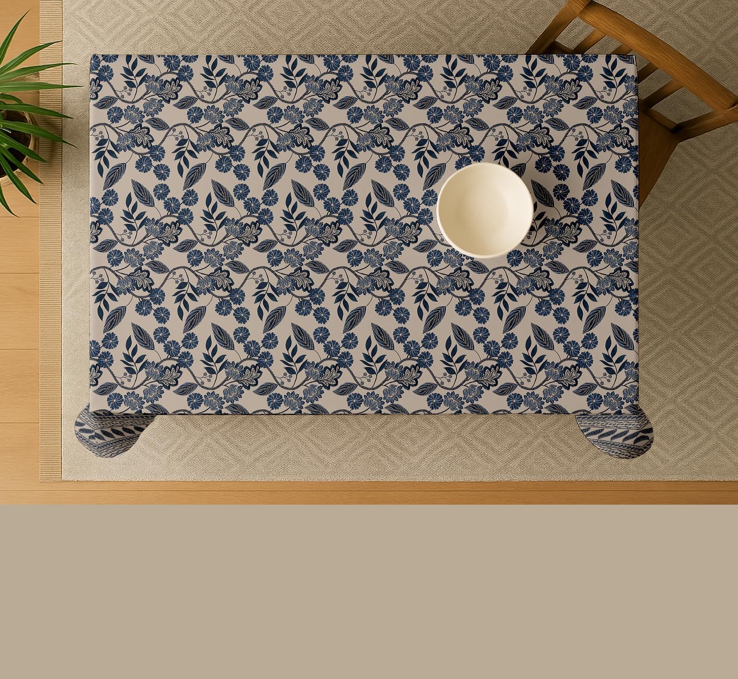 Floral Theme Cotton Tablecloth - Beige 54X54 Inch Dining Table Cover, Fits 4 to 6 Seater Tables, Strong Beige Stylish, Machine Washable, Perfect for Family Meals, Parties