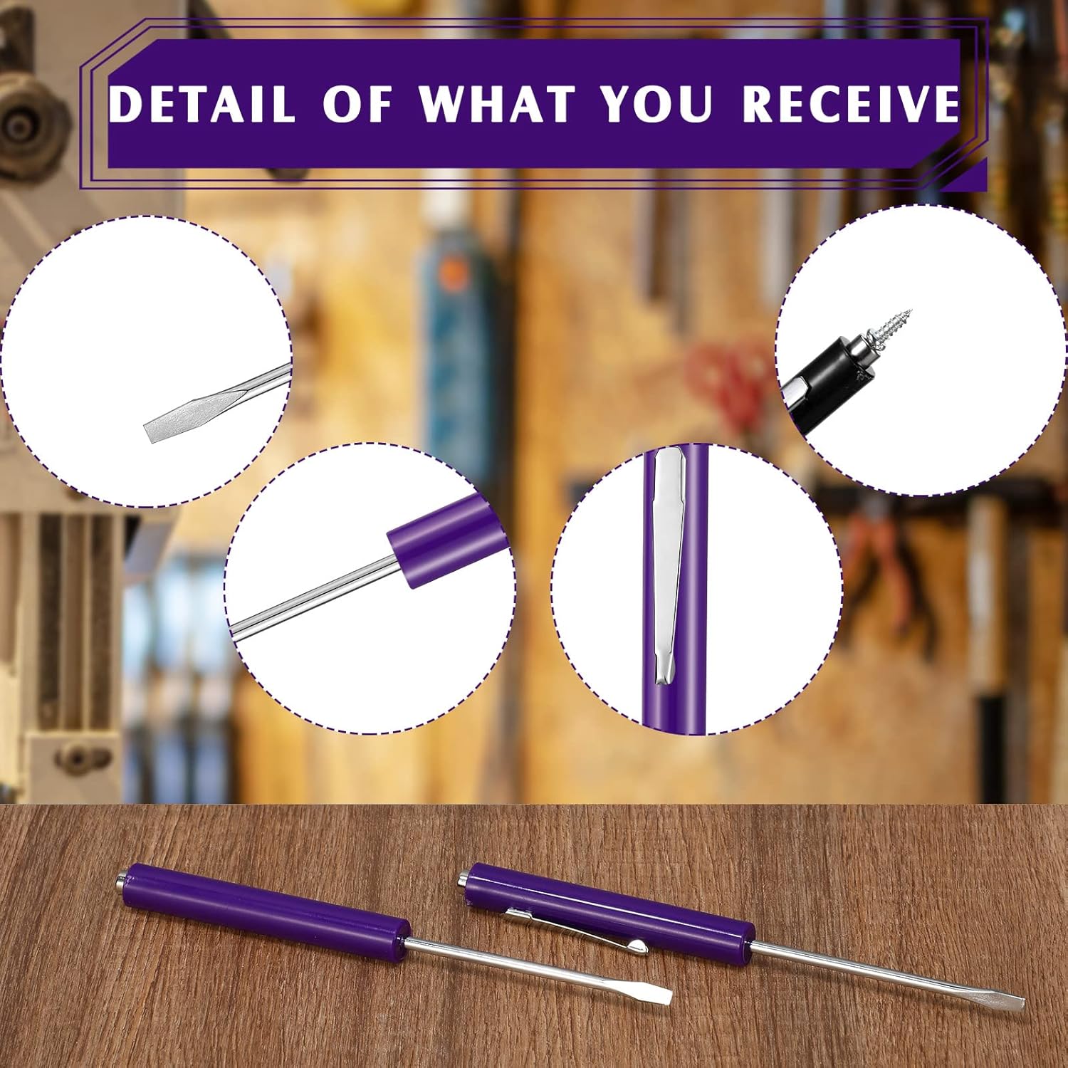 Minatee 30 Pcs Pocket Screwdriver Mini Tops and Pocket Clips Magnetic Slotted Screwdriver with Magnet Small Slotted Screw Driver for Mechanical Electrician Technician Repair Tool(Purple)