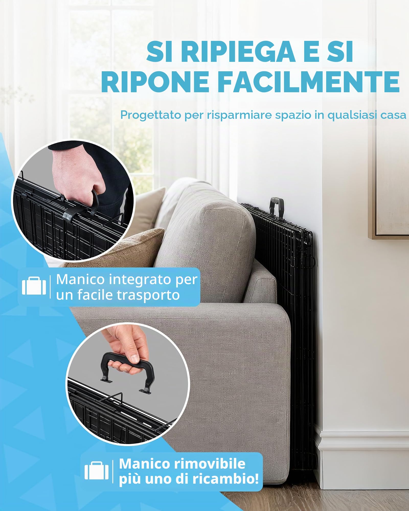 Gabbia per cani 107x68.5x77cm – gabbia pieghevole in metallo con due porte, vassoio in plastica anti morso e maniglia da trasporto – perfetto per l’addestramento dei cuccioli