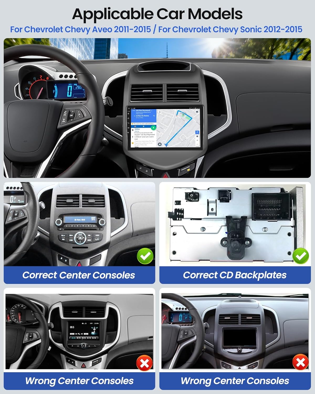 2G+64G Car Stereo Radio with Wireless CarPlay Android Auto for Chevrolet Chevy Sonic 2012-2015 Android 13 Radio 9" Touch Screen Bluetooth Car Radio with GPS Navigation WiFi Mirror Link Backup Camera