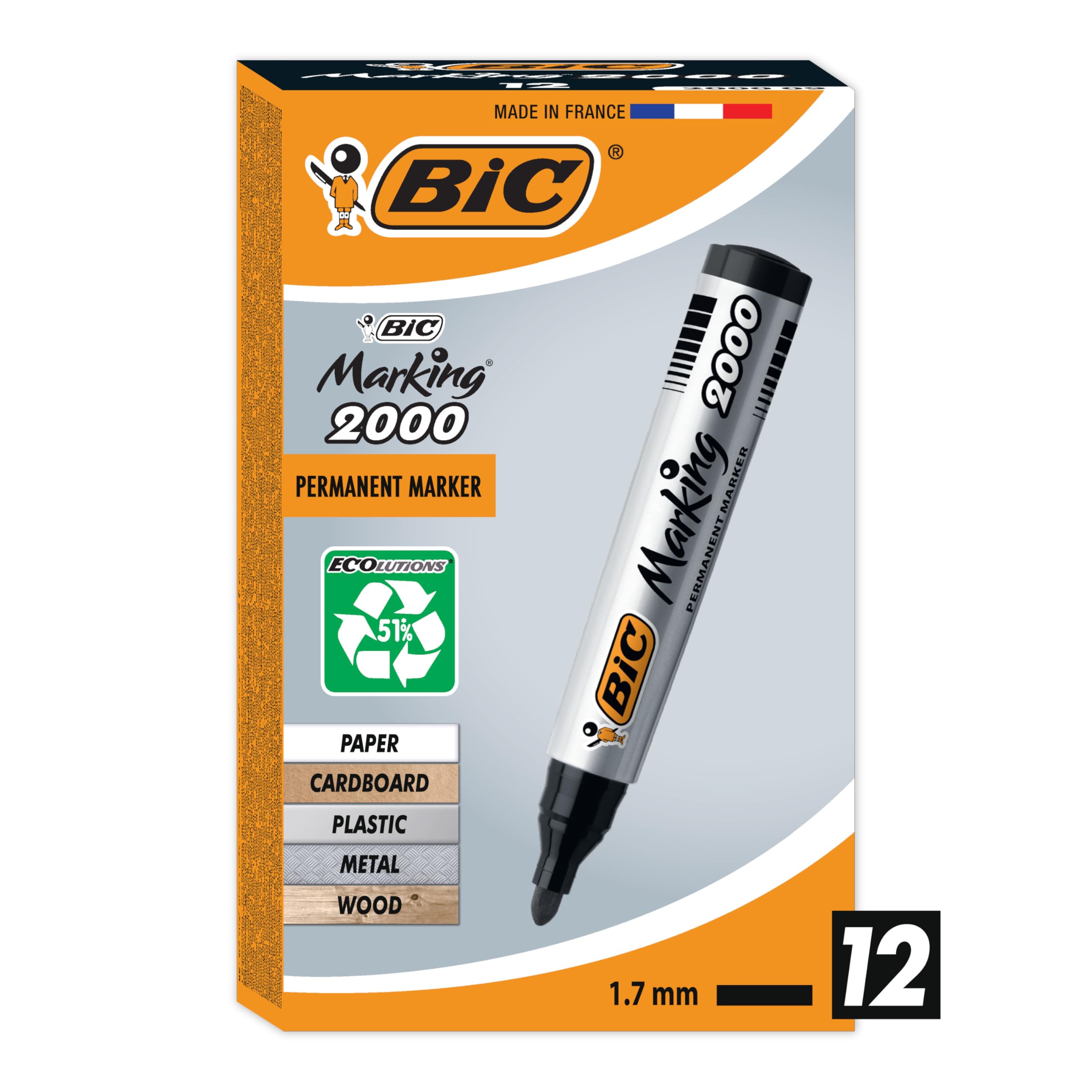 Bic Marking 2000 Ecolutions 8209153 Markery, Czarny, 12 szt.