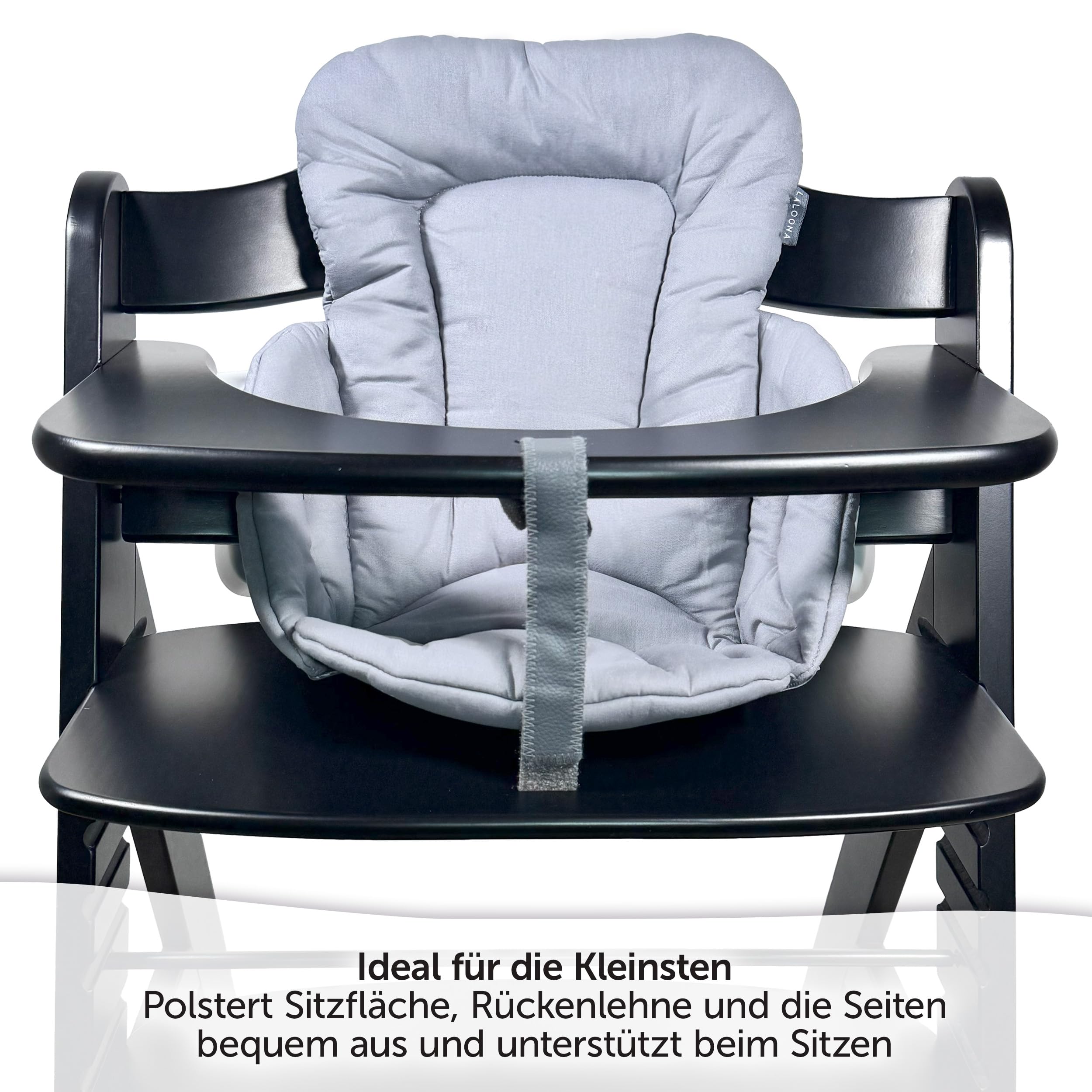 LaLoona Sitzverkleinerer für Hochstuhl Hauck Alpha/Beta - Baby Sitzpolster beschichtet & abwaschbar, OEKO-TEX Standard 100 geprüft, maschinenwaschbar - Grau