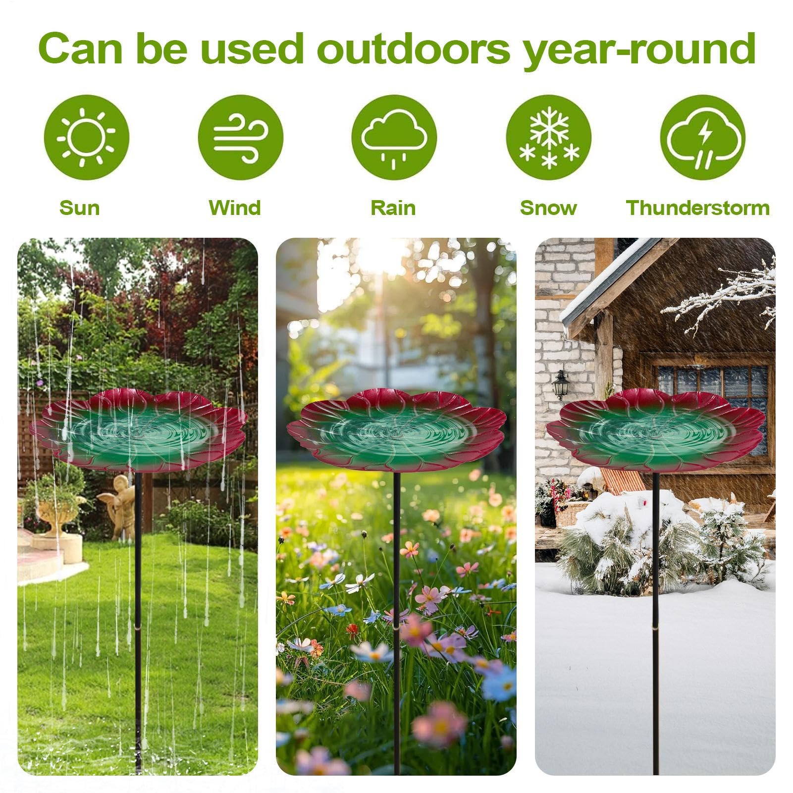Baño para pájaros de metal para exteriores, independiente con base de 3 dientes, bebedero decorativo para pájaros, para jardín, bebedero de metal para terraza, césped, estanque