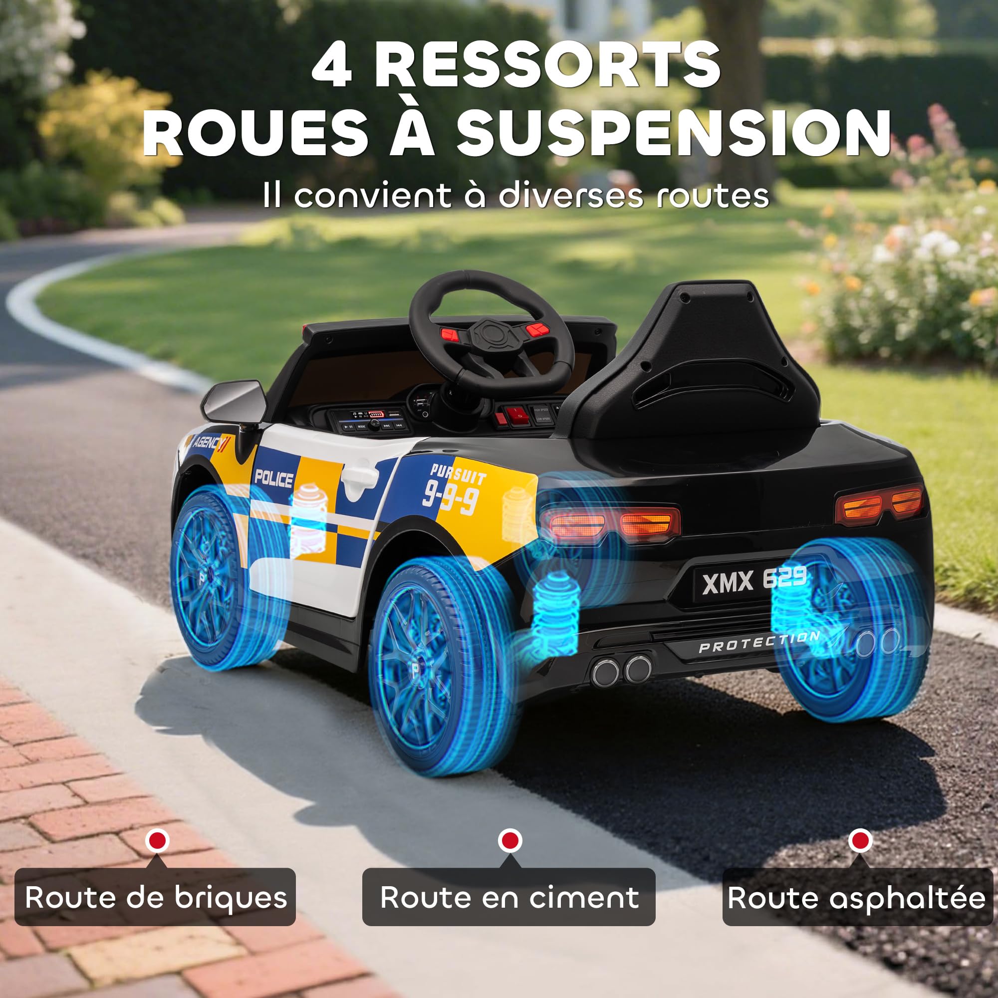AIYAPLAY Voiture Électrique de Police Enfant 12V, 3-5 Ans, Multicolore