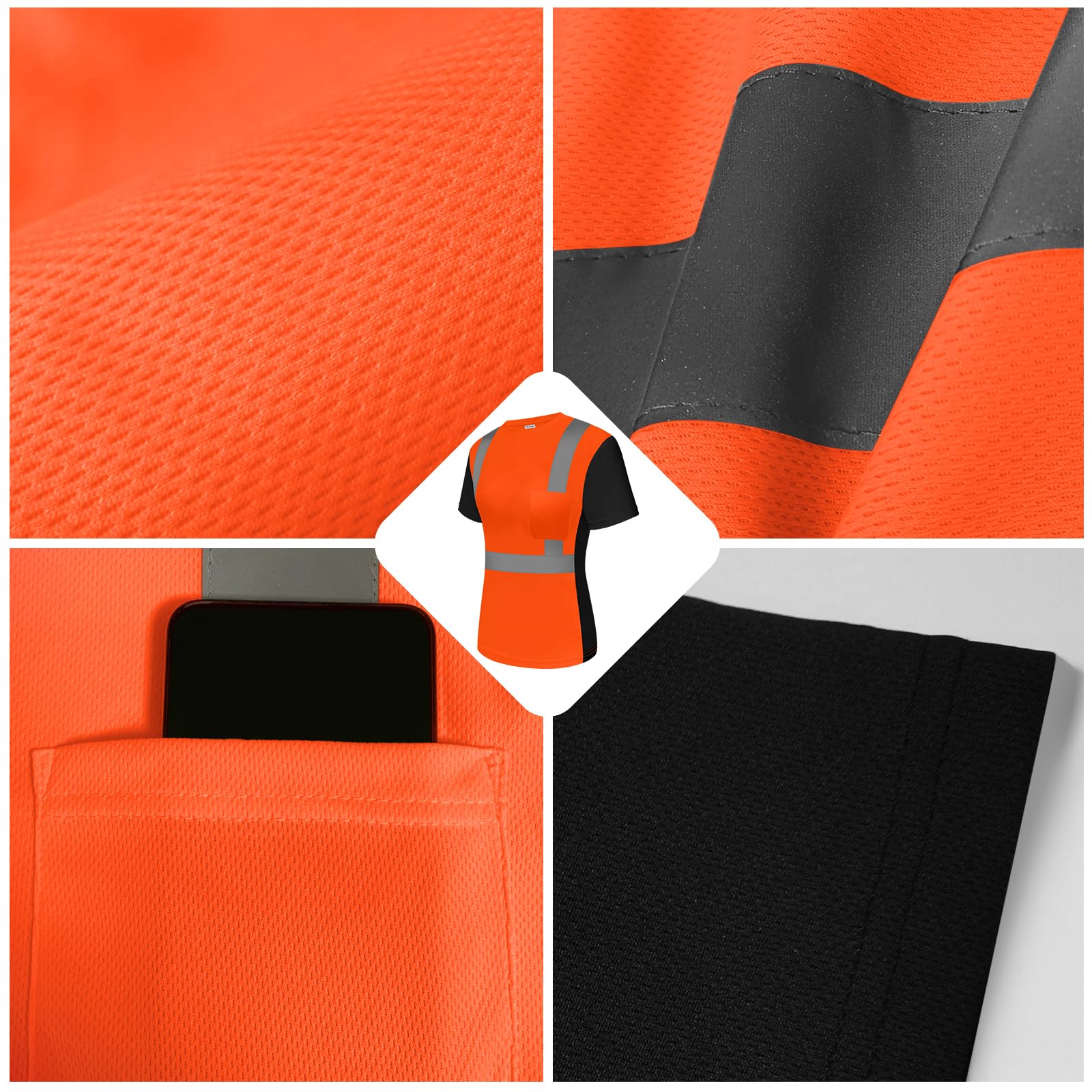 Uno Mejor Class 3 Hi-Vis Safety Shirts - 3 Pack Orange & Black, Reflective Work Shirts For Men & Women, Large