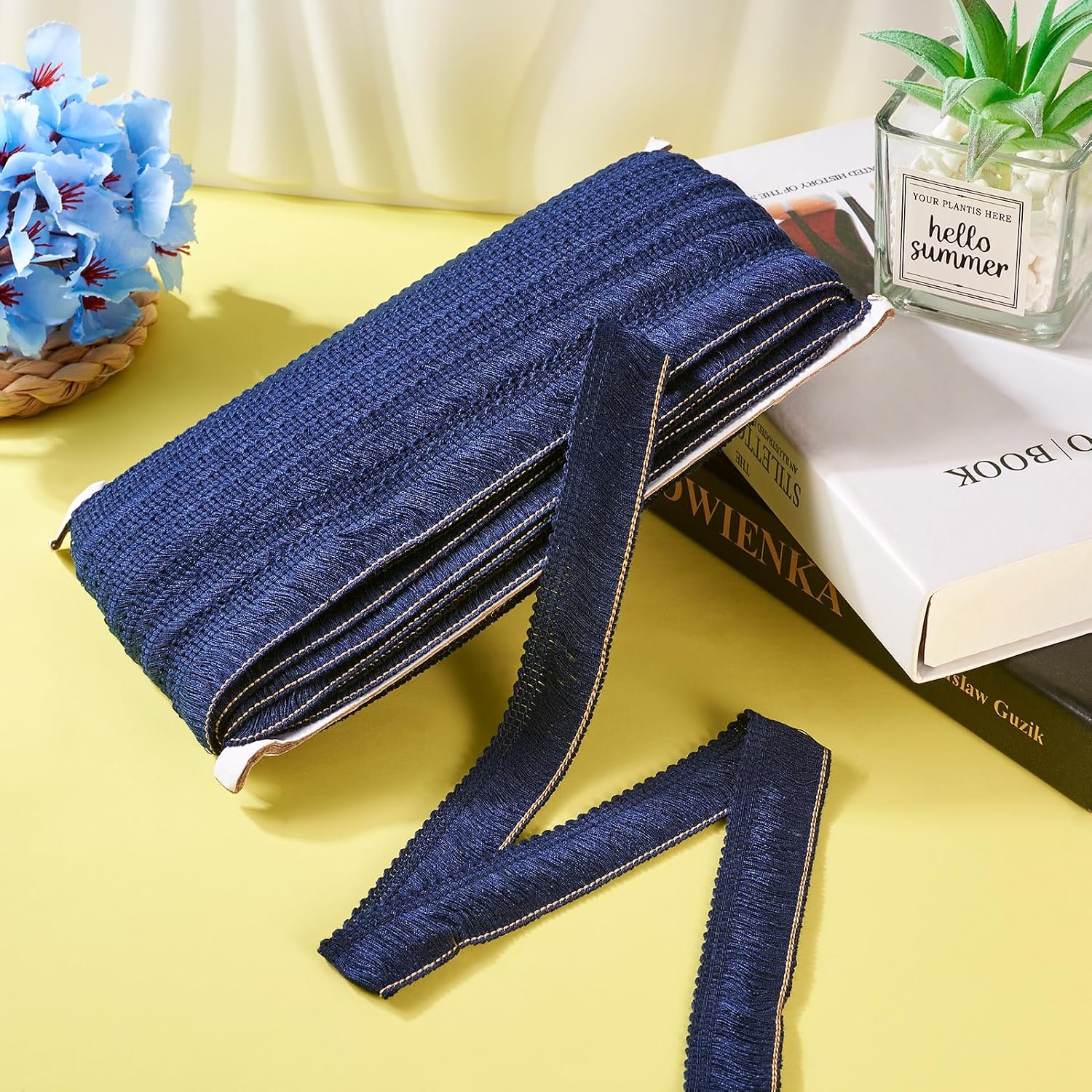 Beadthoven 27 Yards 1 Inch Fringe Trim Tassel Ribbon Polyester Lace Ribbon for Sewing, Clothing, Cushions, Pillow, Curtain, Home Decorations, DIY Crafts - Navy Blue
