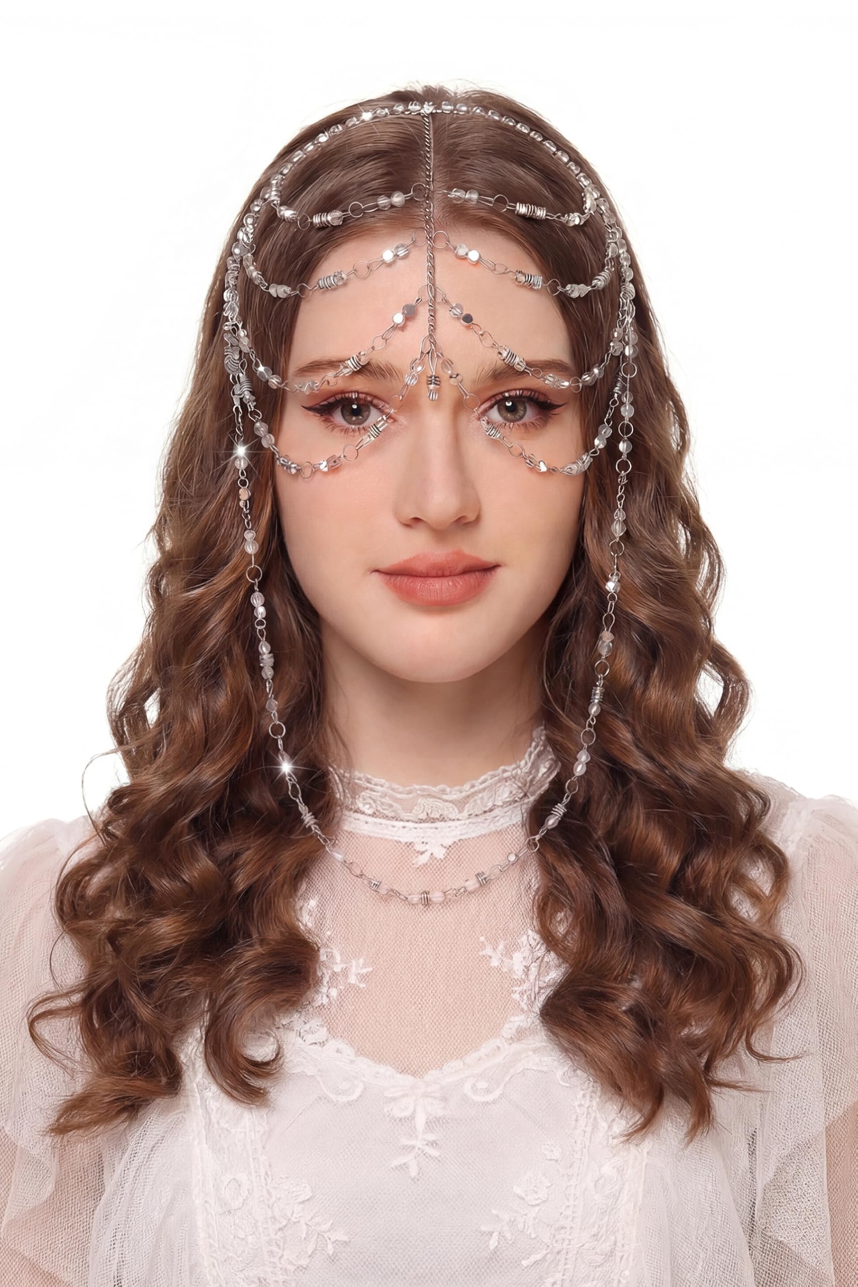BABEYOND Cappello vintage anni '20 con perline – Accessorio per capelli con catena di cristallo, accessorio per capelli bohémien per occasioni speciali (argento)