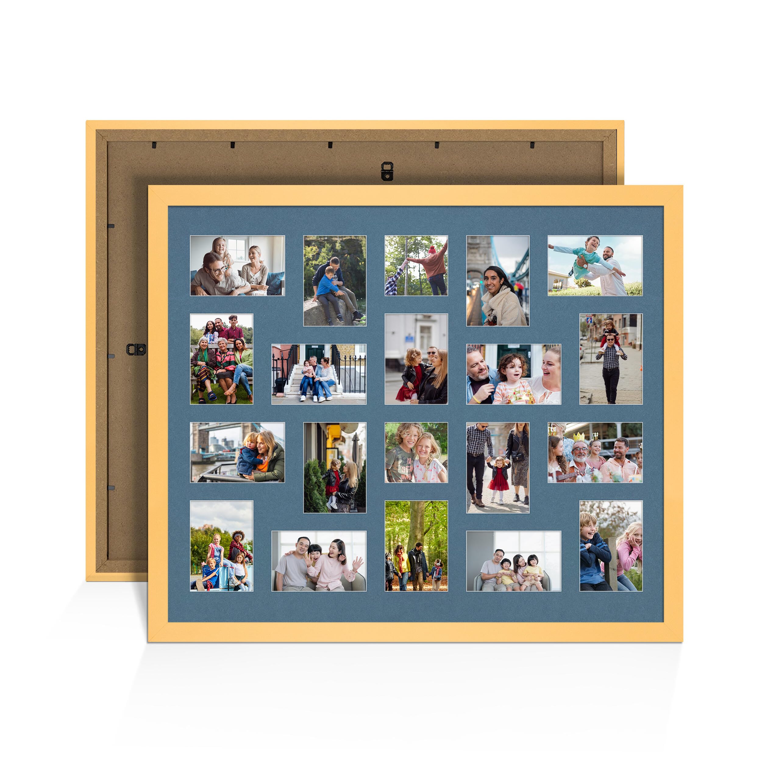 Alison Kingsgate Matte Yellow 80x70cm Photo frames for multiple pictures - 20 Apertures Collage Frame with Pompadour Mount- Holds (18x) 6x4 & (2x) 4x4 Photos - Engineered Wood & Perspex — image 1
