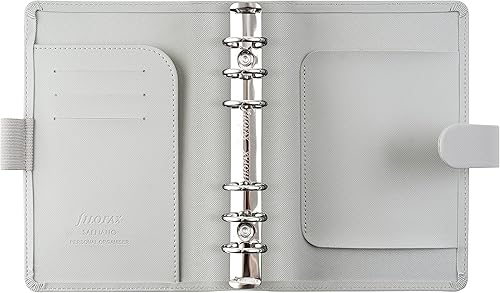 Miniatura 3 de Filofax Saffiano Organizador de tamaño personal, granito, grano cruzado, aspecto de cuero, seis anillos, calendario semanal para ver, multilingüe,