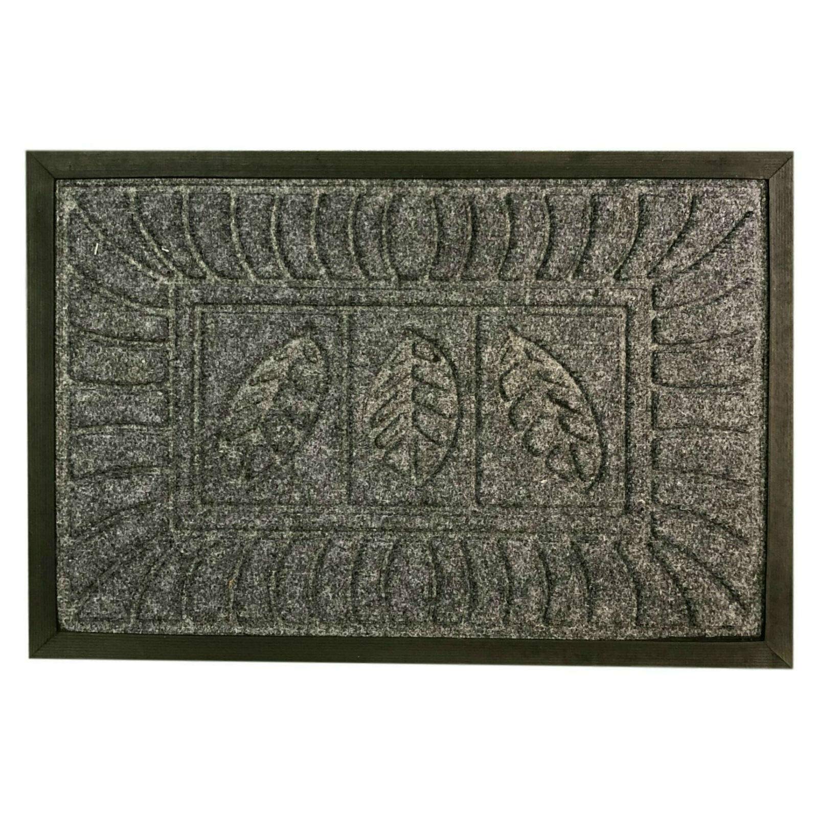 Flooring Direct Heavy Duty Outdoor Natural Coir Rubber Non Slip Door Mat (Grey Leaves 60cm x 40cm)