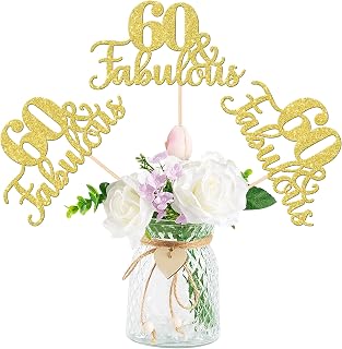 12 PCS 60 and Fabulous Centerpiece Sticks Double Sided Happy 60th Birthday Table Flower Centerpieces Sticks Cheers to 60 Floral Decorations for 60th Birthday Anniversary Party Supplies Gold