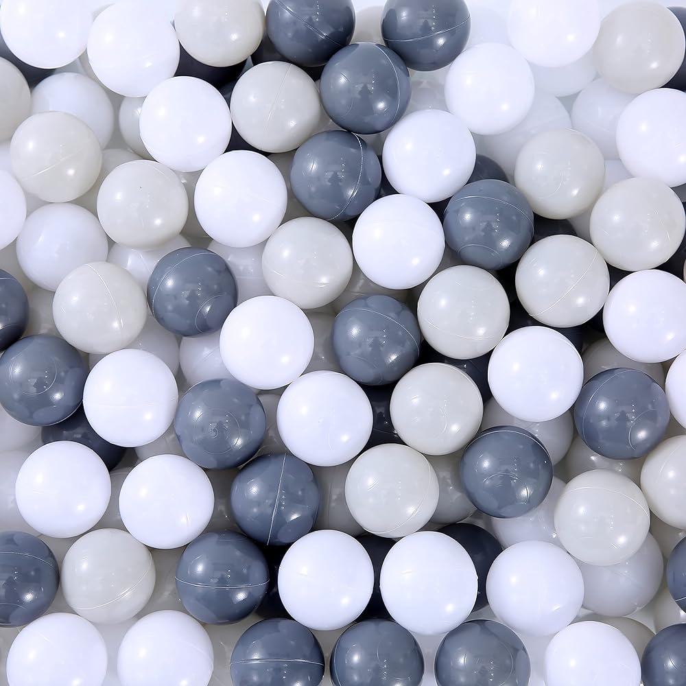 MoonxHome Ball Pit Balls for Toddlers, BPA Free Crush Proof Plastic Toy Balls for Ball Pit, Ideal Gift for Christmas Balls for Play Tent 2.15 Pack of 200 White Dark-Grey Light-Grey