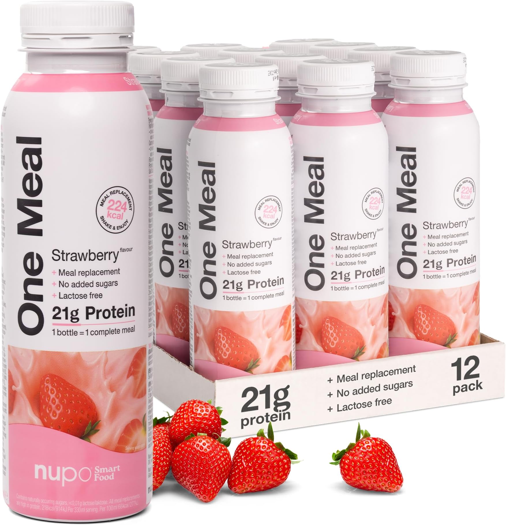 One Meal Strawberry – Ready-to-Drink Shake - Tasty meal replacement shake with 24 vitamins and minerals - High in protein - No added sugar - 12 x 330ml