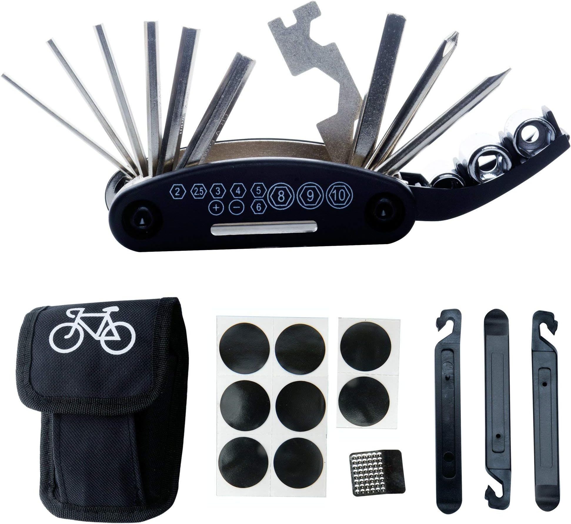 Bike Repair Tool Kits - Bicycle Repair Bag & 120 PSI Bike Pump or Saddle Bag Set, with 16 in 1 Bicycle Multitool, Bike Tire Levers Wrench, Portable Patches Fixes - Practical Cycling Accessories