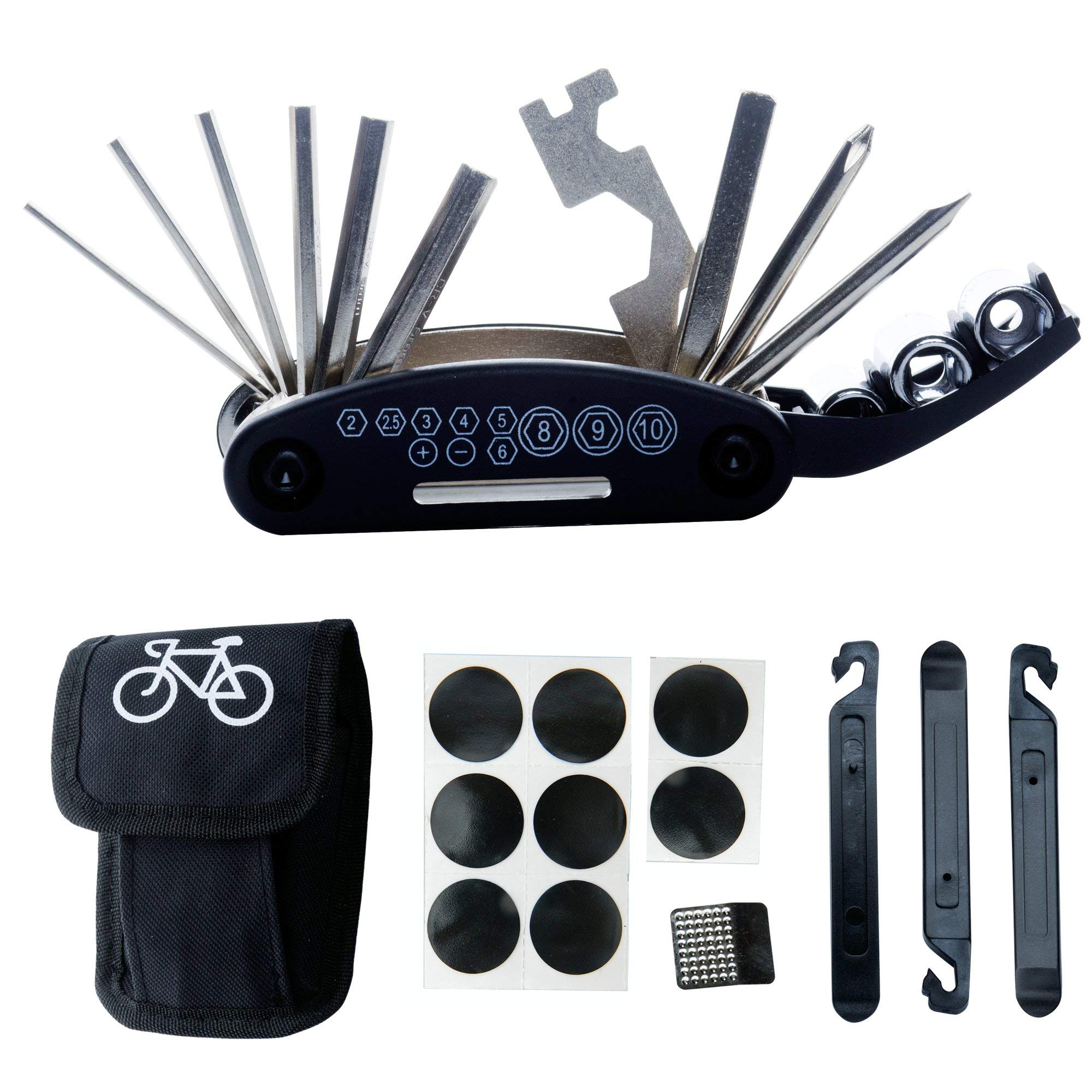 DAWAY Bike Repair Tool Kits - Bicycle Repair Bag & 120 PSI Bike Pump or Saddle Bag Set, with 16 in 1 Bicycle Multitool, Bike Tire Levers Wrench, Portable Patches Fixes - Practical Cycling Accessories