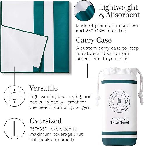 Miniatura 3 de Laguna Beach Textile Co - Toalla de playa de microfibra de secado rápido y libre de arena, para piscina, gimnasio, yoga, playa, extragrande, 35" x
