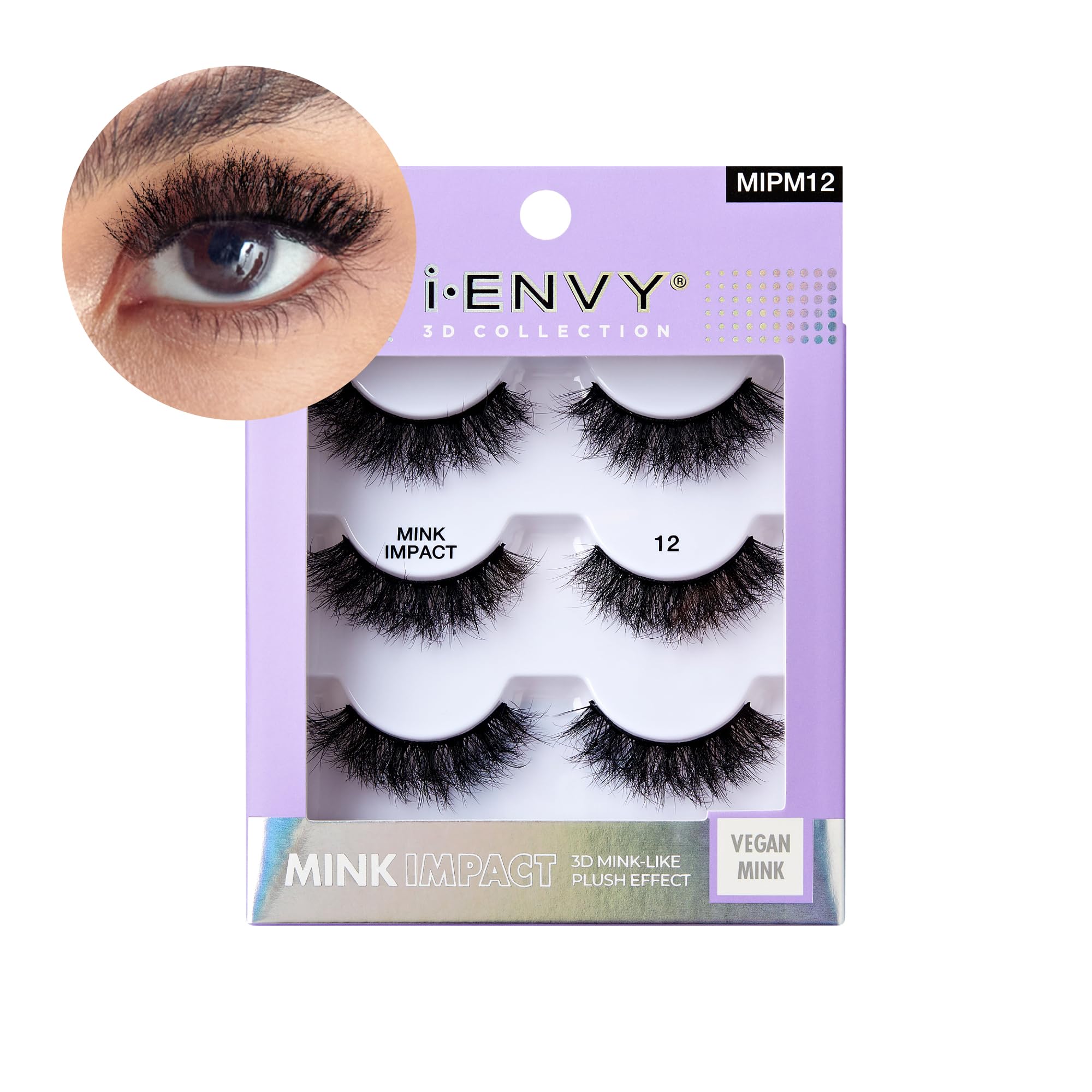 I-Envy 3-in-1 MinkImpact Multipack, 100% 3D Mink-Like Vegan Lashes, Soft, Natural, Fluffy & Lush, Clear Undetectable Band, Lightweight & Comfortable (