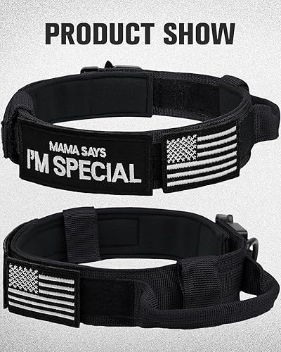 Miniatura 3 de Joytale Collar táctico para perro con asa, collar militar resistente con 2 parches para entrenamiento, collares tácticos ajustables para perros