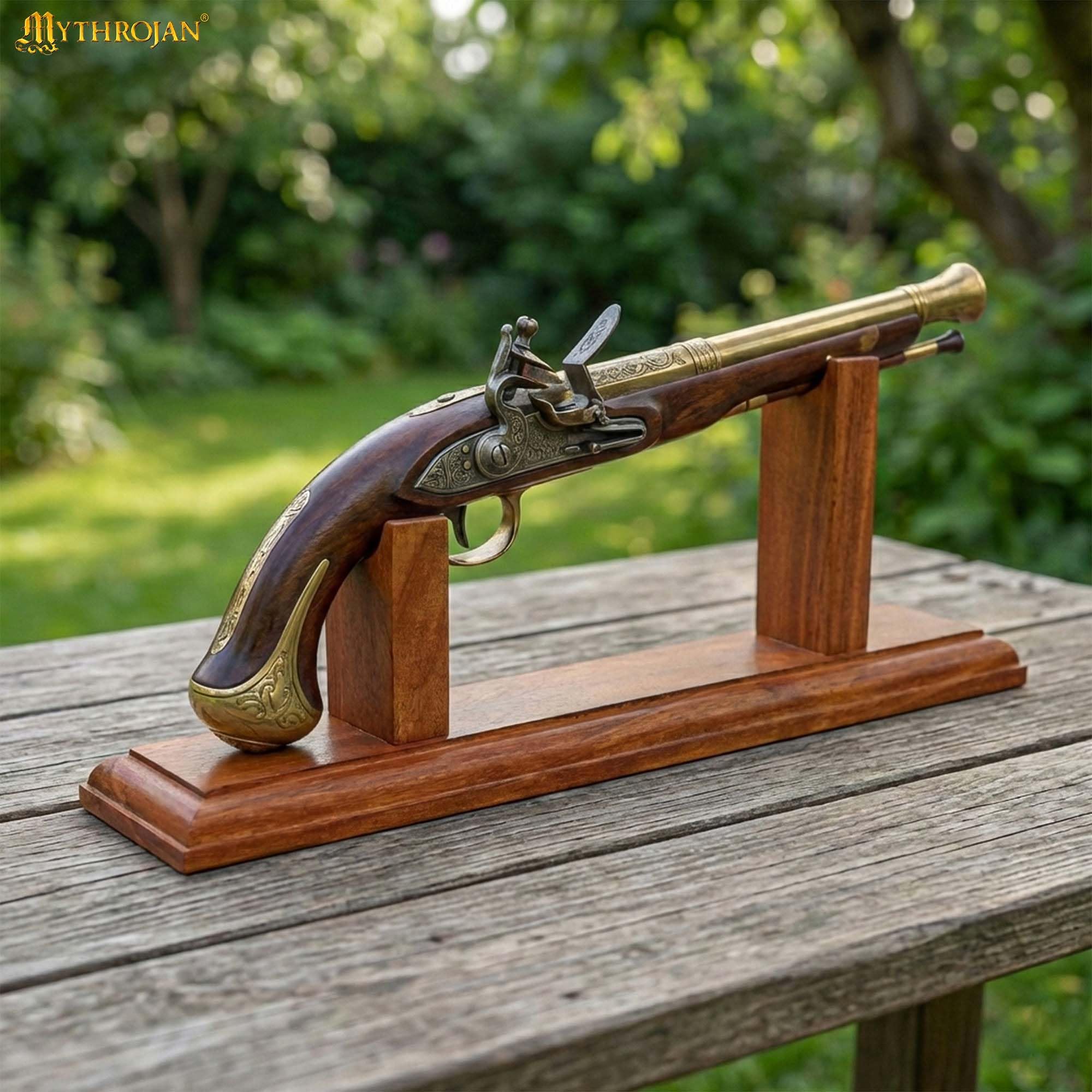 Mythrojan Soporte de madera maciza para pistola, soporte de madera resistente para pistolas piratas, 12.8 x 2.5 x 4.8 pulgadas, natural