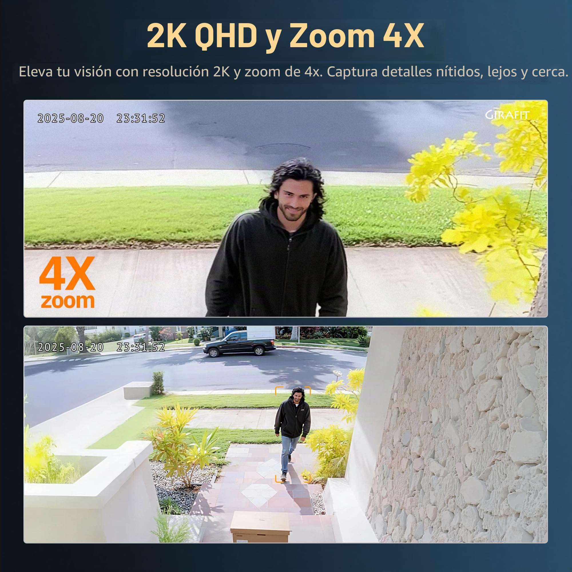 Girafit Cámara de Ventana 2K 3MP con inclinación de 20° para Segundo Piso, cámaras WiFi de 2.4 GHz/5 GHz para Seguridad del hogar, visión Nocturna a Color ChroMax AI, cámara de Ventana Interior para