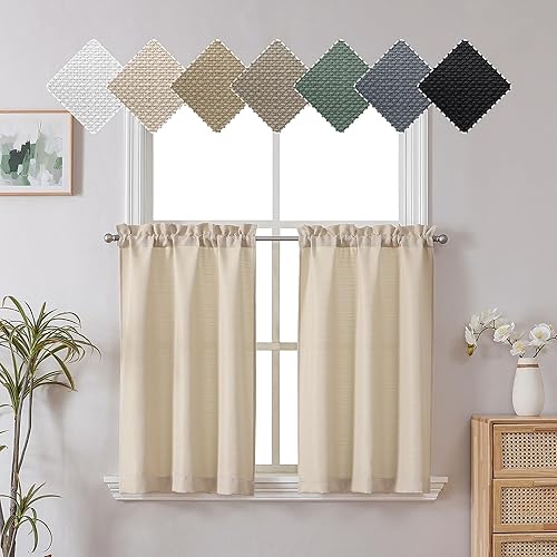 Miniatura 15 de Chyhomenyc Cortinas Rojas Navideñas de 84 Pulgadas de Largo Juego de 2 Paneles, Lino Sintético Texturizado Semi Filtrante de Luz Suave Aireado