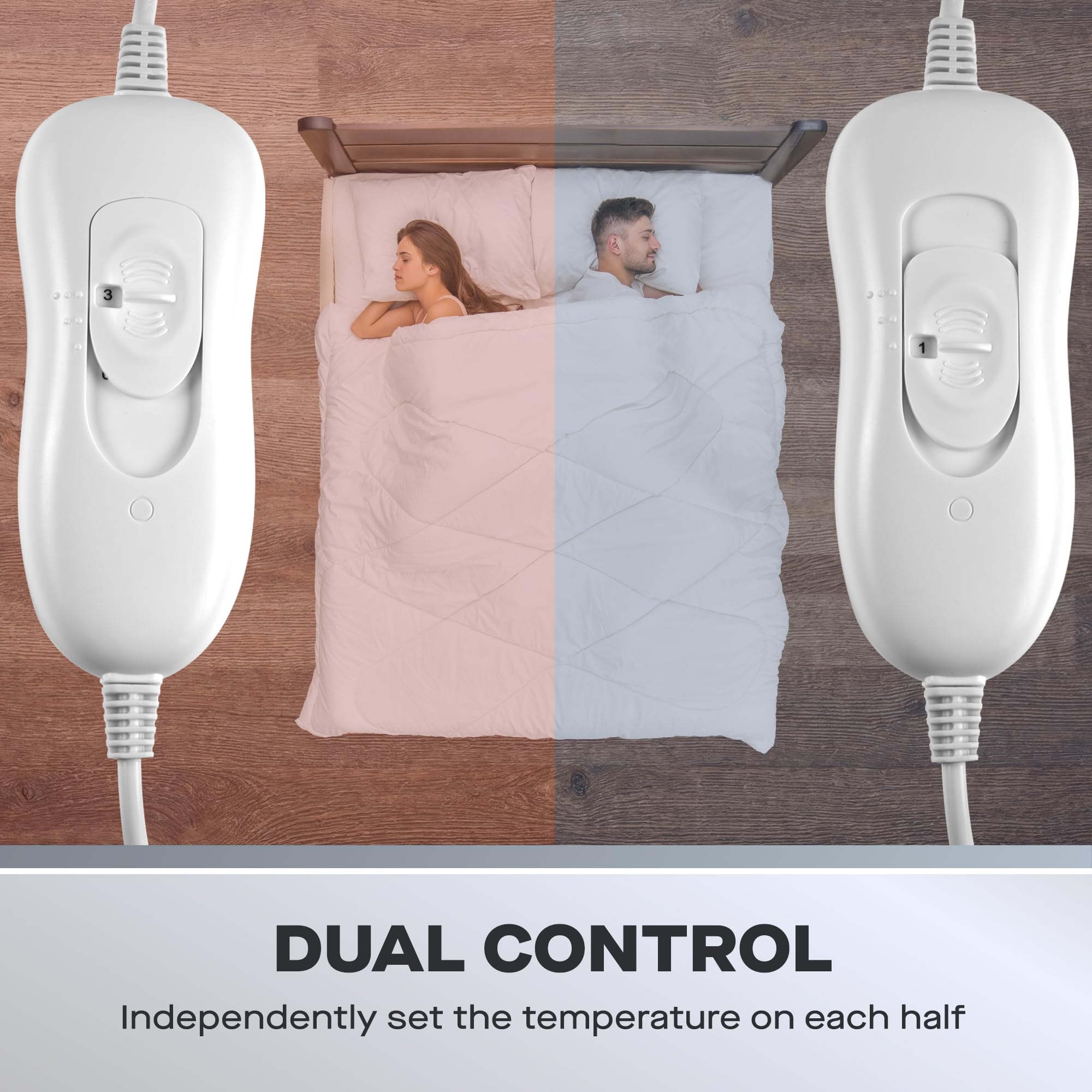 Daewoo Dreamz - Manta Ajustable con calefacción Doble, 3 ajustes de Calor, Controles de Doble Zona, Lavable a máquina, Funda de Tacto Suave, Cama Doble