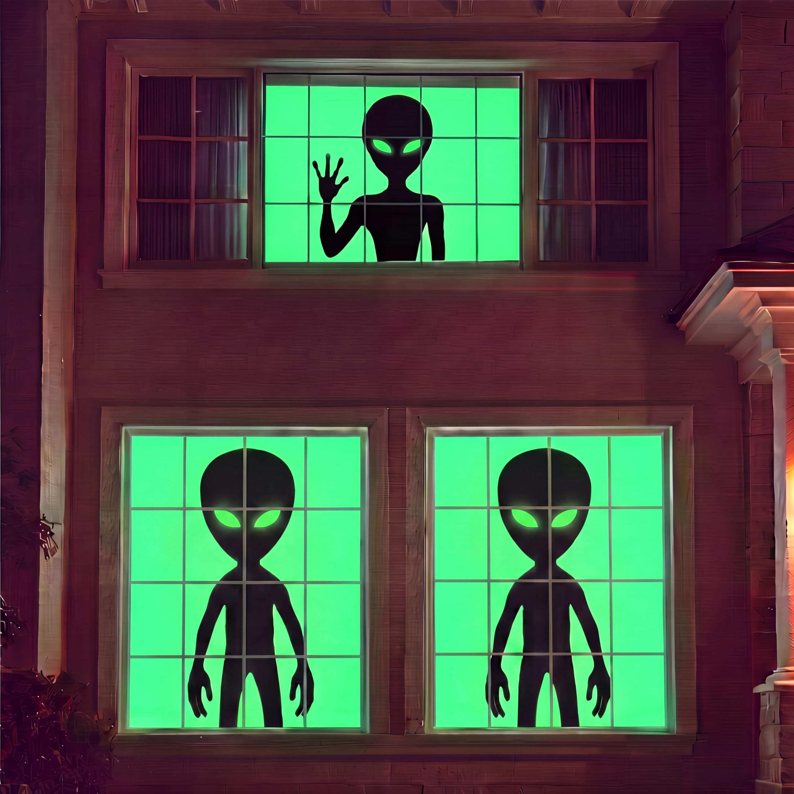 Decoración de ventana de extraterrestres grandes Rtteri luces LED cortina brilla en la oscuridad