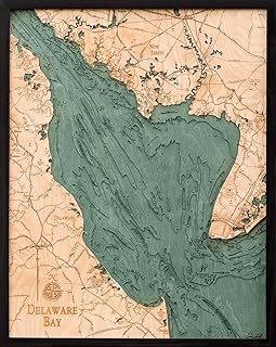 Delaware Bay 3-D Nautical Wood Chart, 24.5" x 31"