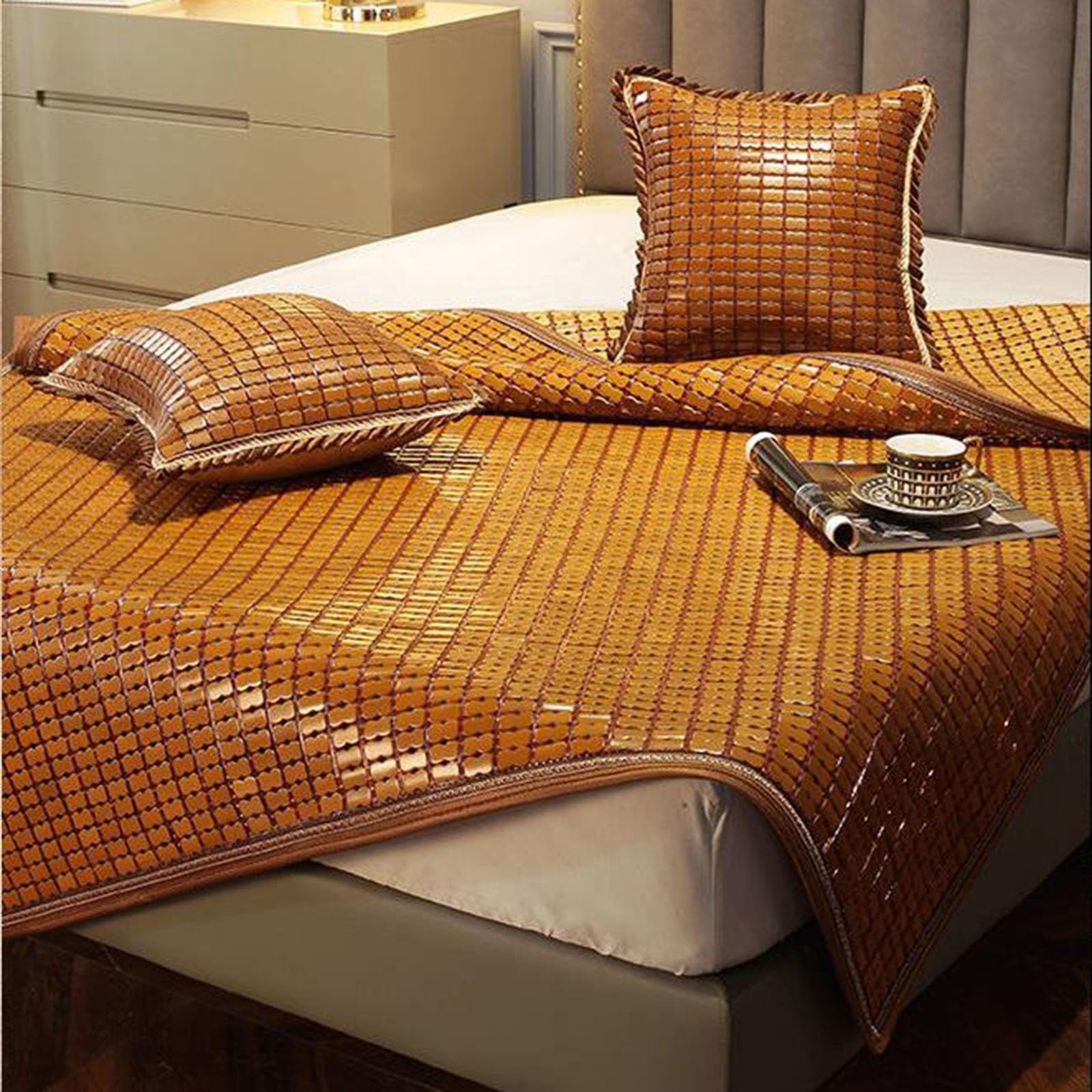 Coprimaterasso rinfrescante in bambù, 180 x 200 cm, traspirante, per letti singoli e matrimoniali, viaggi, casa e dormitorio, reversibile, per camper e dormitori