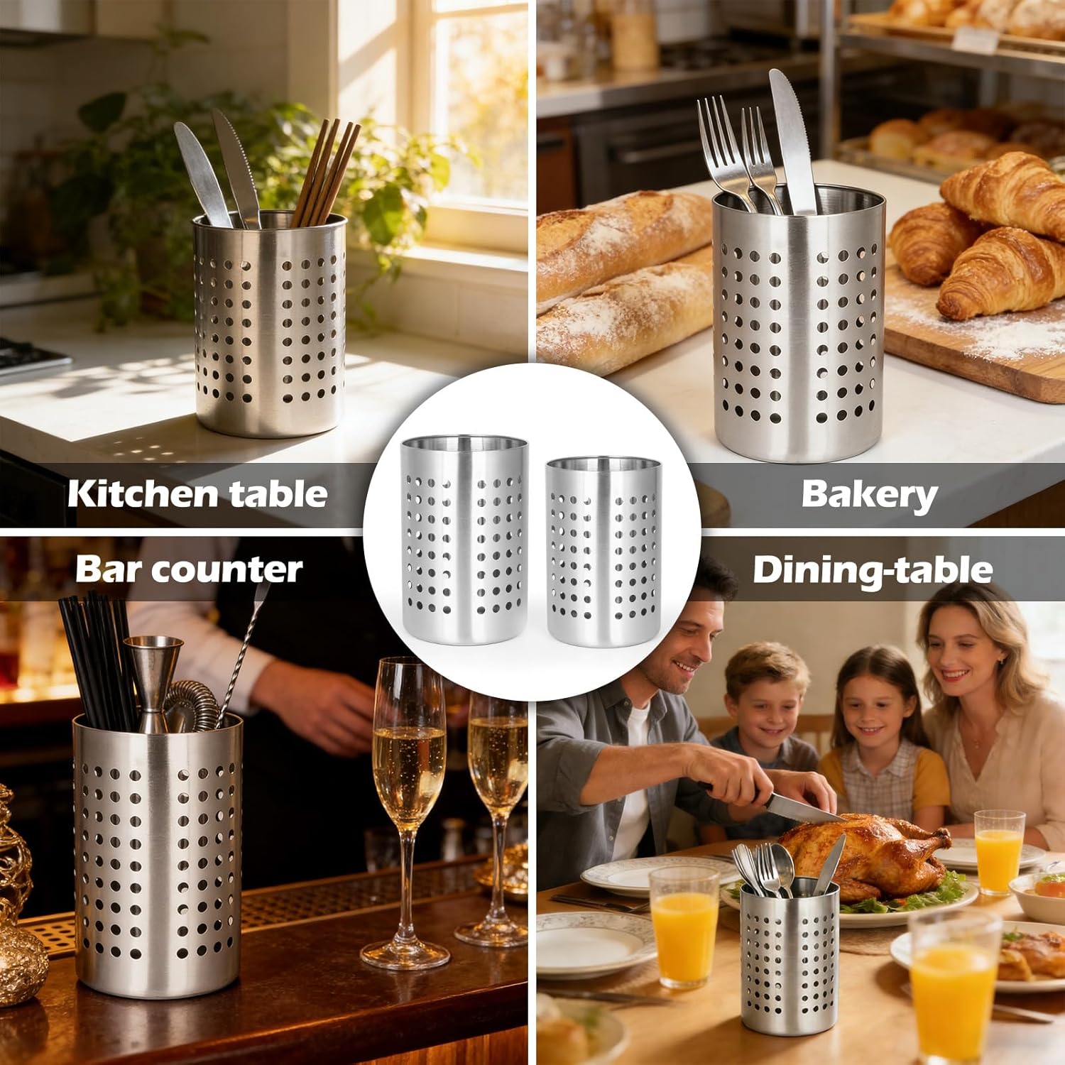 4PCS Stainless Steel Utensil Holder and Utensil Drying Holder, as a Kitchen Countertop Organizer and Silverware Drainer for Daily Home Use