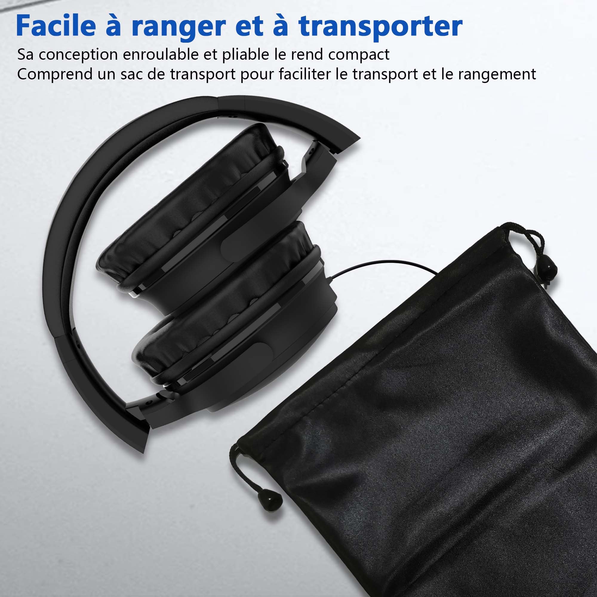 19.5 ft / 6 m extra long cable headphones for TV PC with volume control, spring spiral cable, 3.5 mm AUX, wired over-ear headphones for seniors hard of hearing people, large comfortable computer