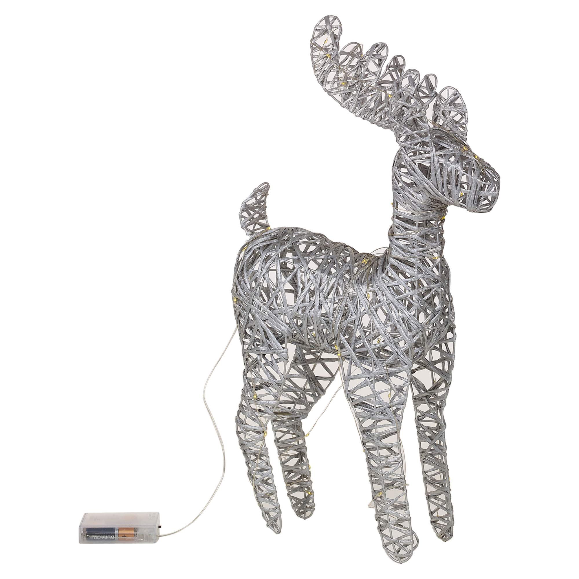 Urbnliving Metallic Silver Light Up Led Reindeer Stags, 37Cm Illuminated Christmas Decoration Ornament Figurines, Battery Powered 3Xaa Christmas Display Decor (Metallic Silver)
