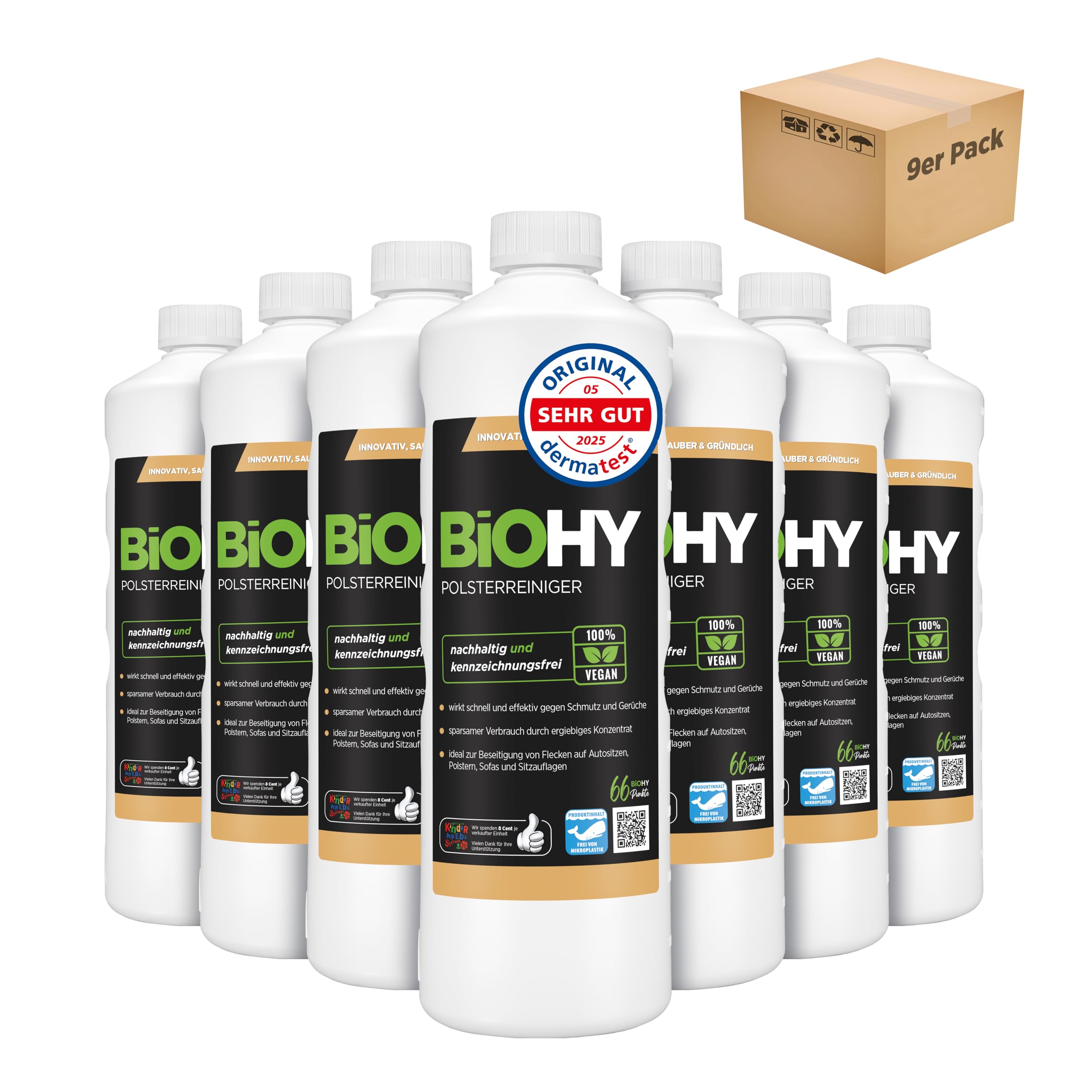 BiOHY Spezial Polsterreiniger (9 x 1 Liter) | Konzentrat für Sofas, Polstermöbel, Teppiche & Textilien | für Nasssauger & Waschsauger | Fleckentferner | effektiver Textilerfrischer